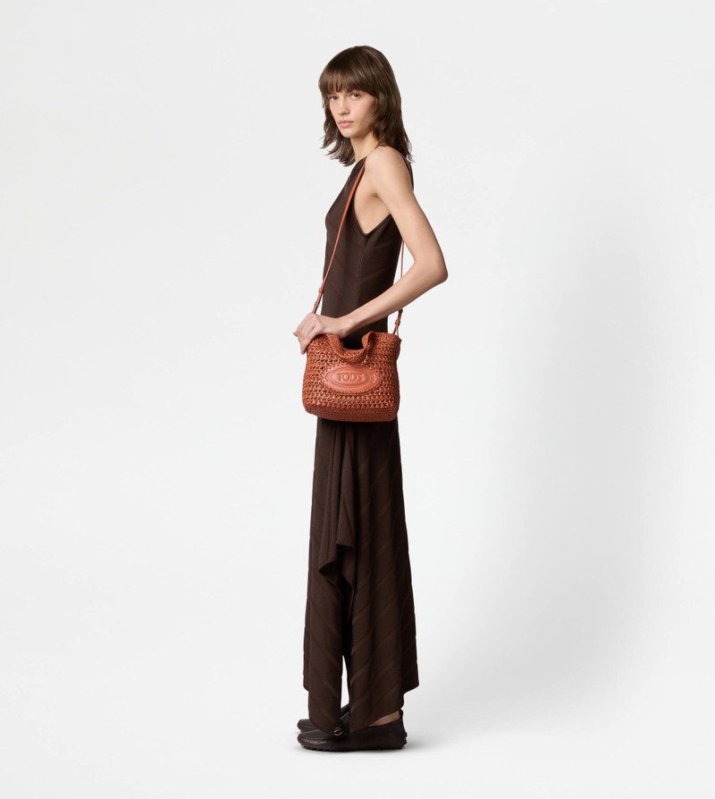 SHOPPING BAG IN RAFFIA AND LEATHER MINI - ORANGE 8