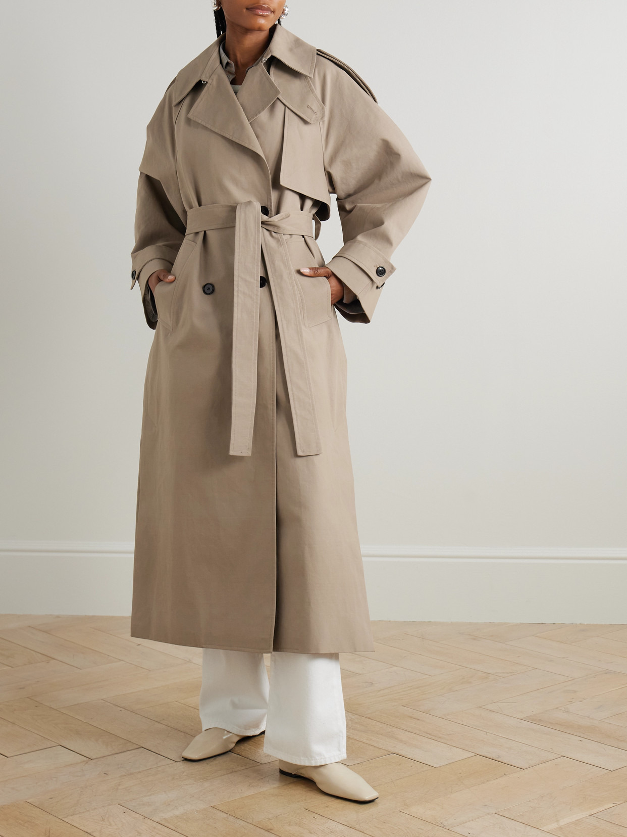 Oversized Double-breasted Cotton Trench Coat - 4