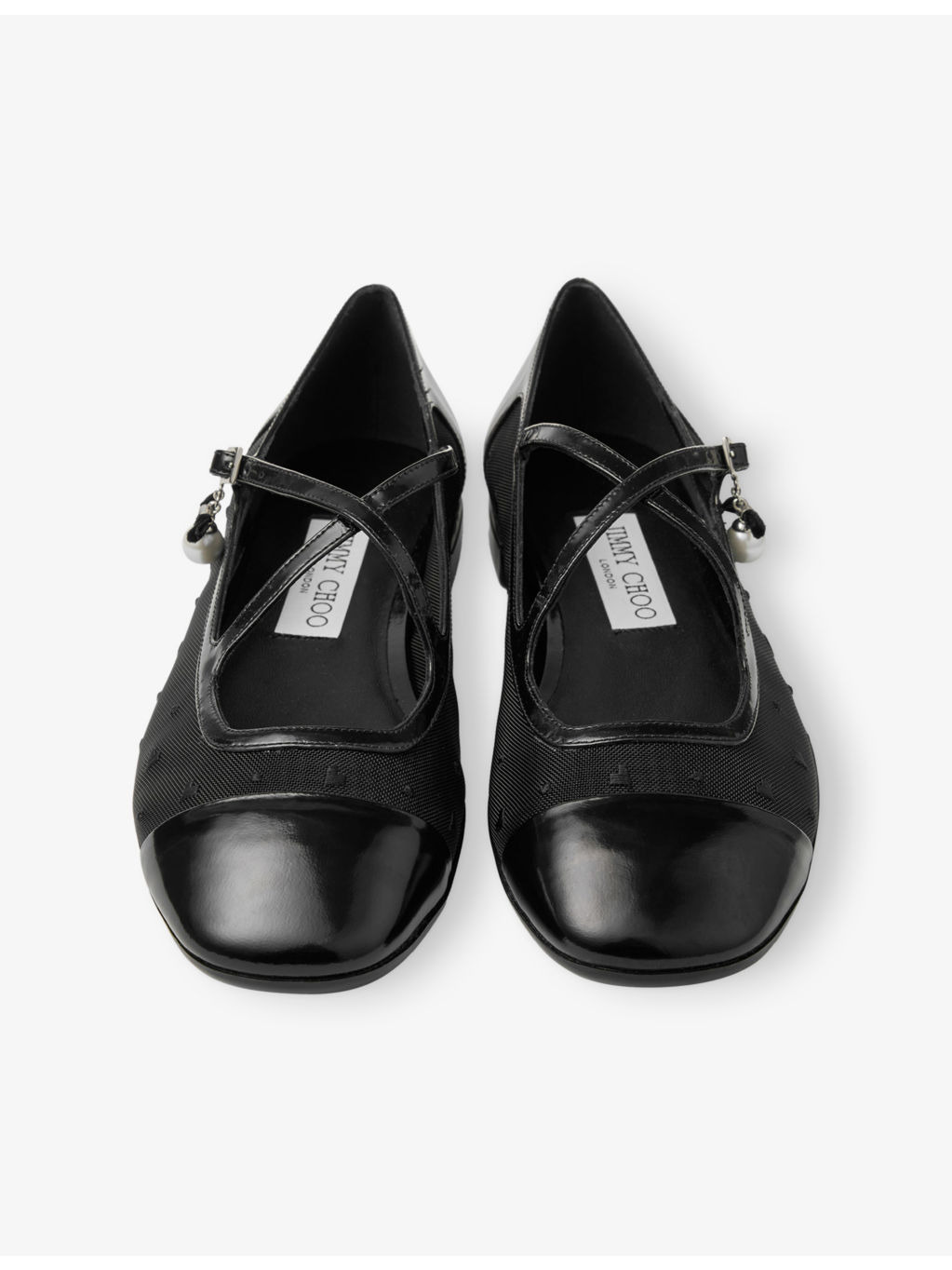 Eleri Crossover-Strap Patent-Leather and Mesh Ballet Flats - 2