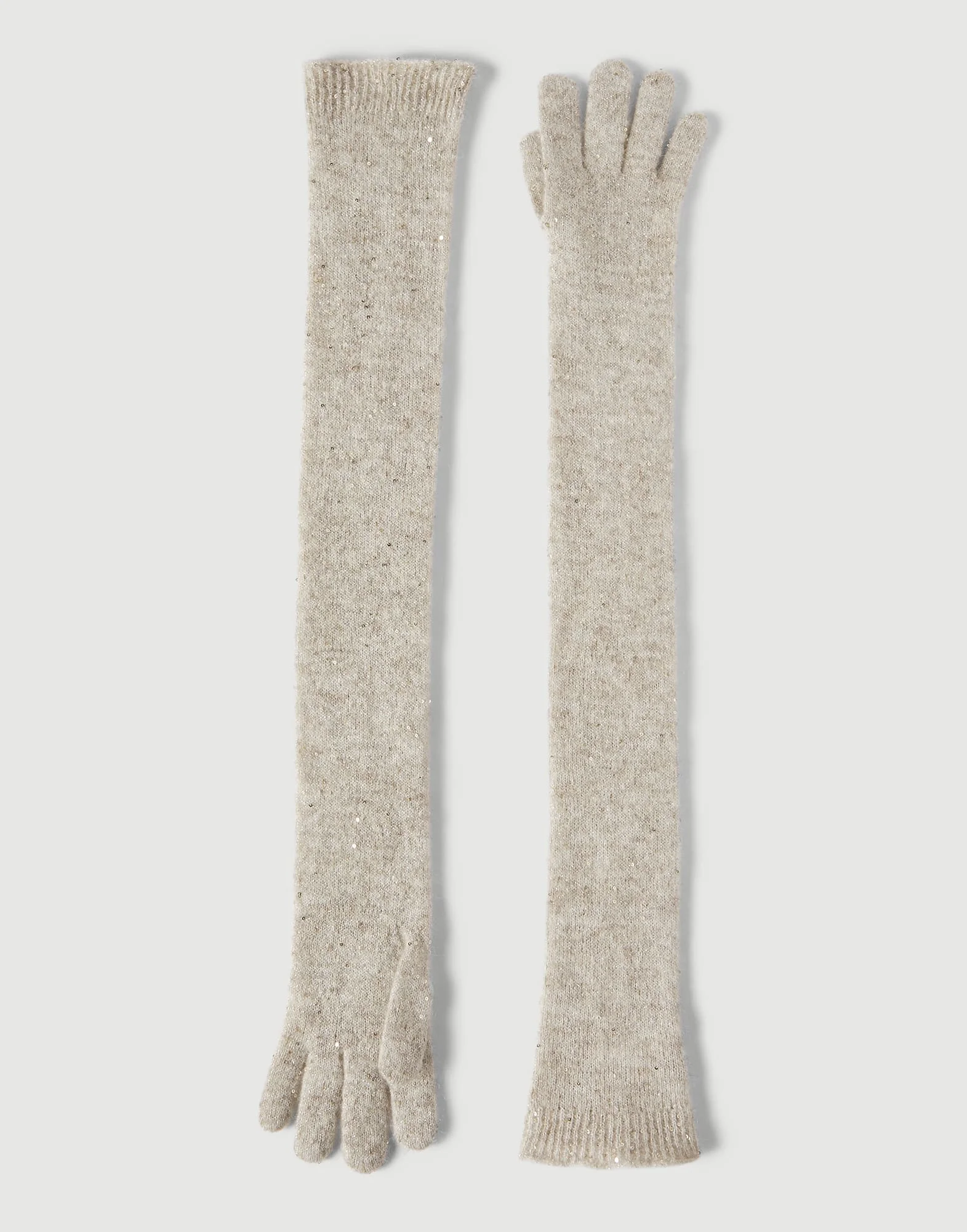 Lace flowers knit long gloves in sparkling mohair and virgin wool - 1
