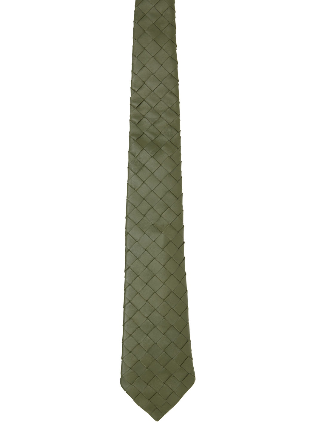 Khaki Intrecciato Leather Tie - 1