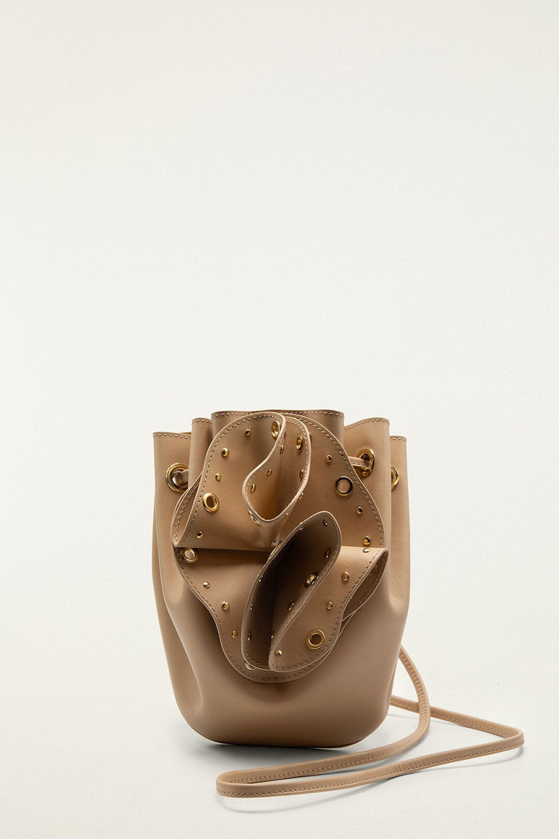 Cream Leather Studded Crossbody Flower Bag 1