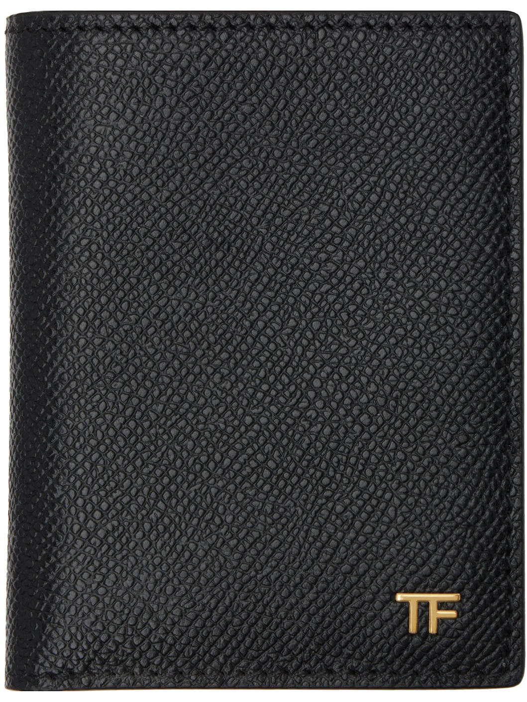 Black Small Grain Leather Folding Card Holder - 1