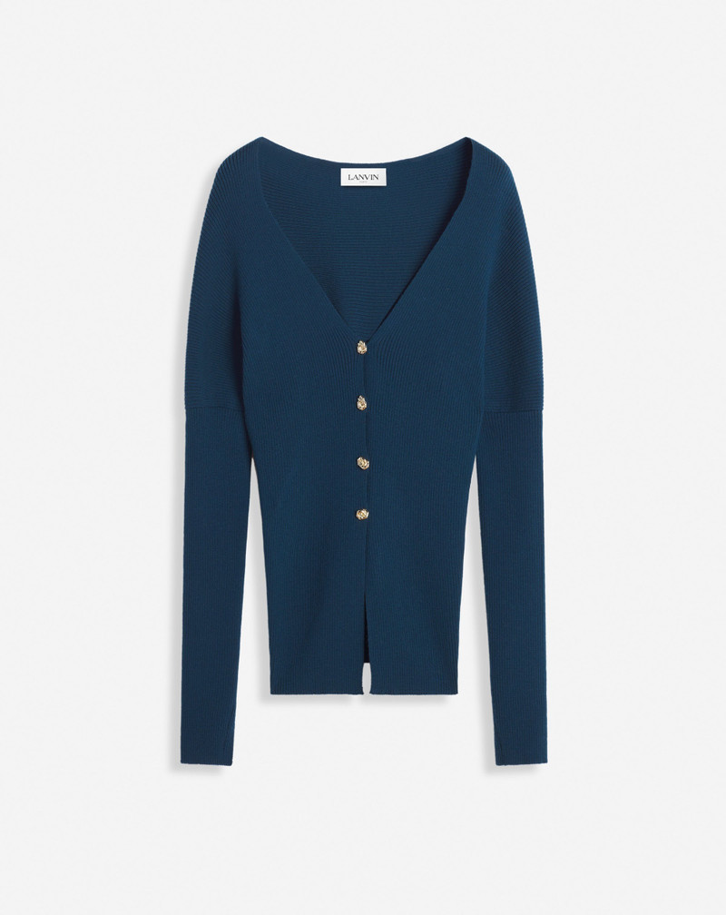 OFF-THE-SHOULDER FITTED RIB-KNIT CARDIGAN - 1