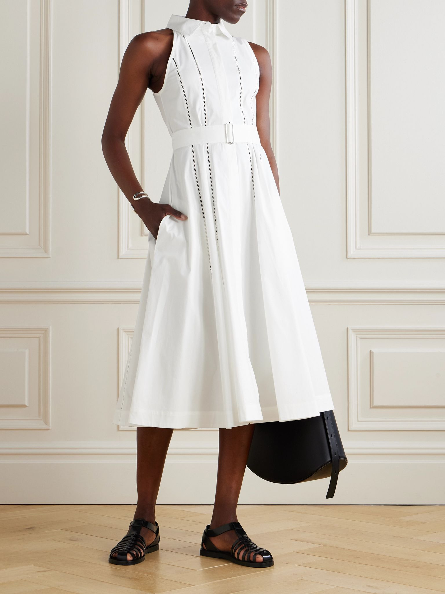 Dorothy crochet-trimmed cotton-blend poplin midi shirt dress White - 2