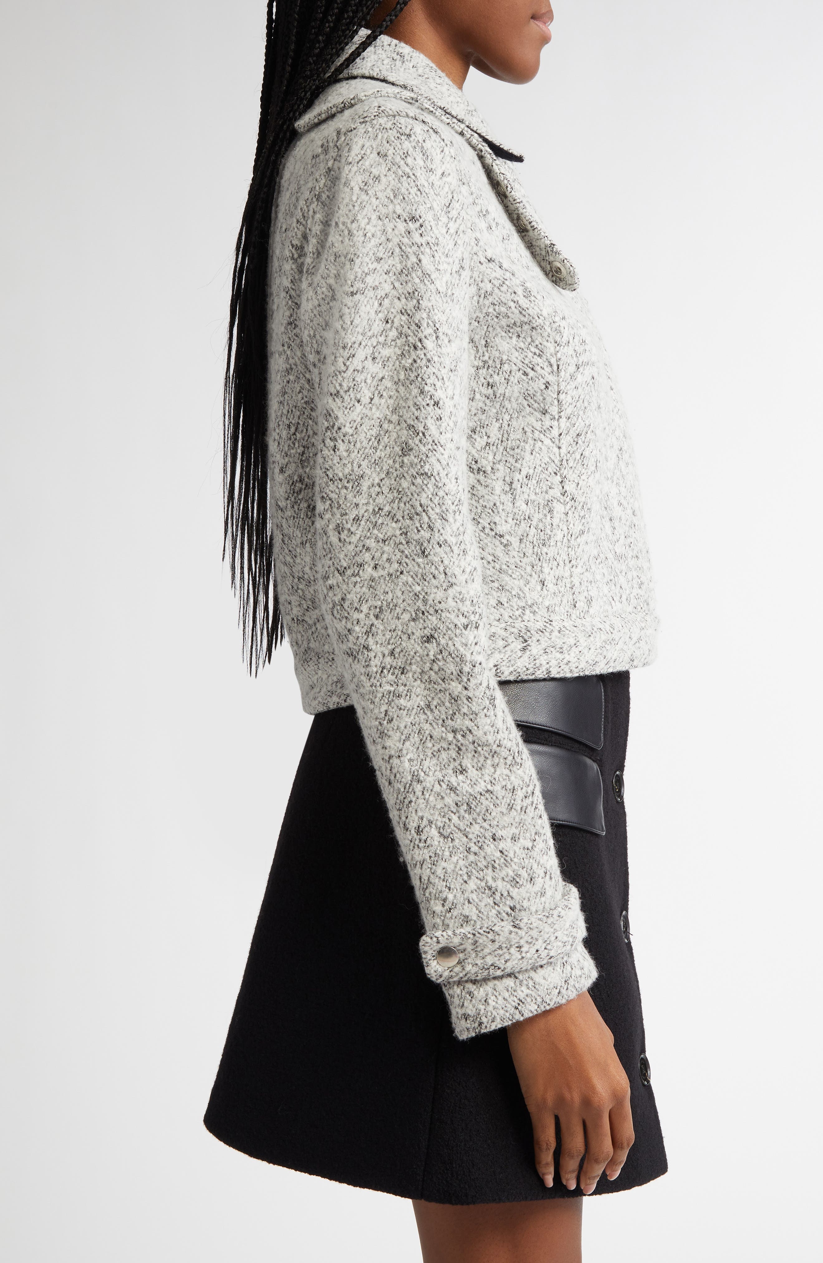 Proenza Schouler Rivers Herringbone Jacquard Bouclé Jacket in Black/Off White at Nordstrom - 4