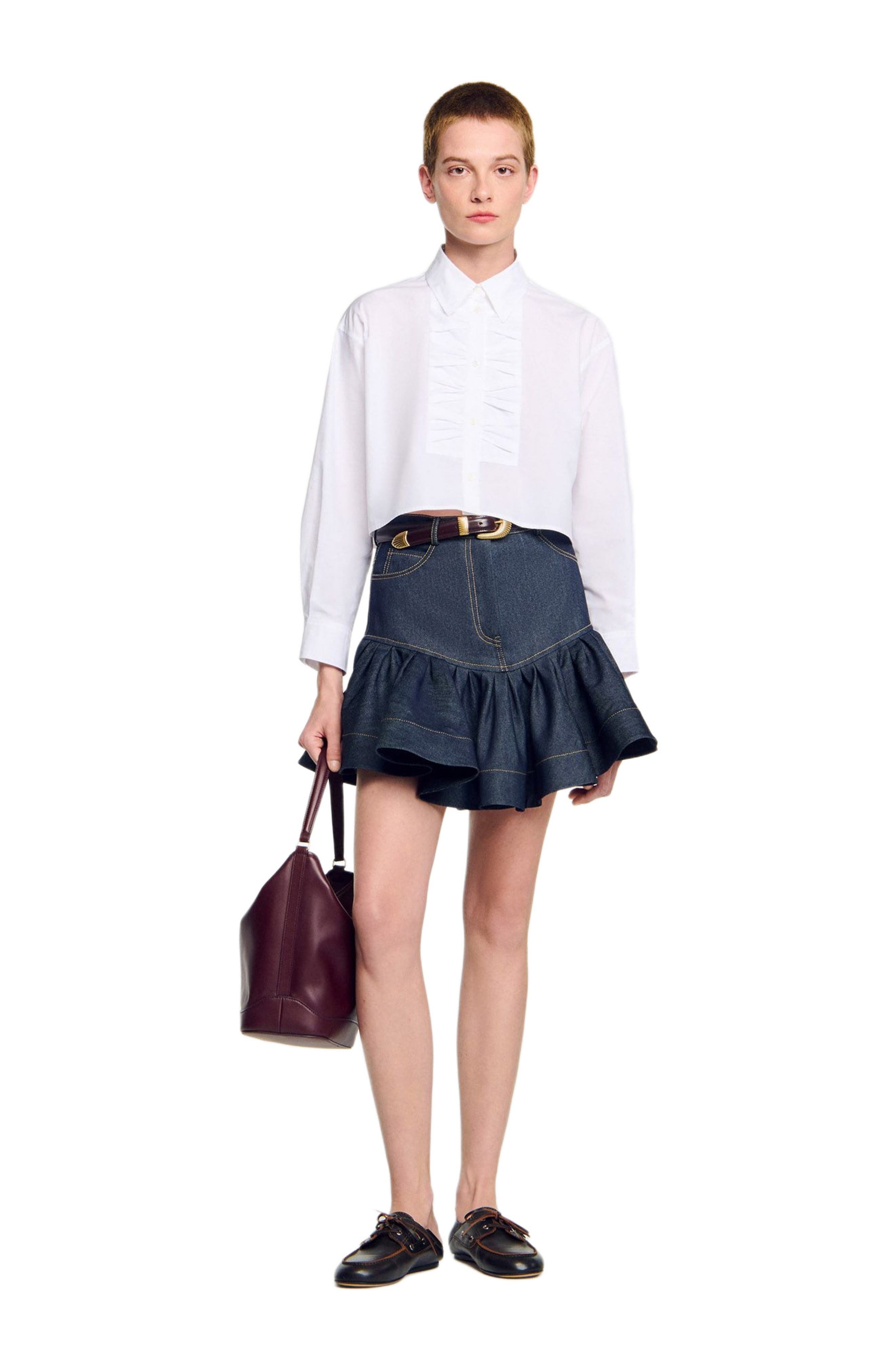 SANDRO Cropped shirt with bow details in White at Nordstrom - 6