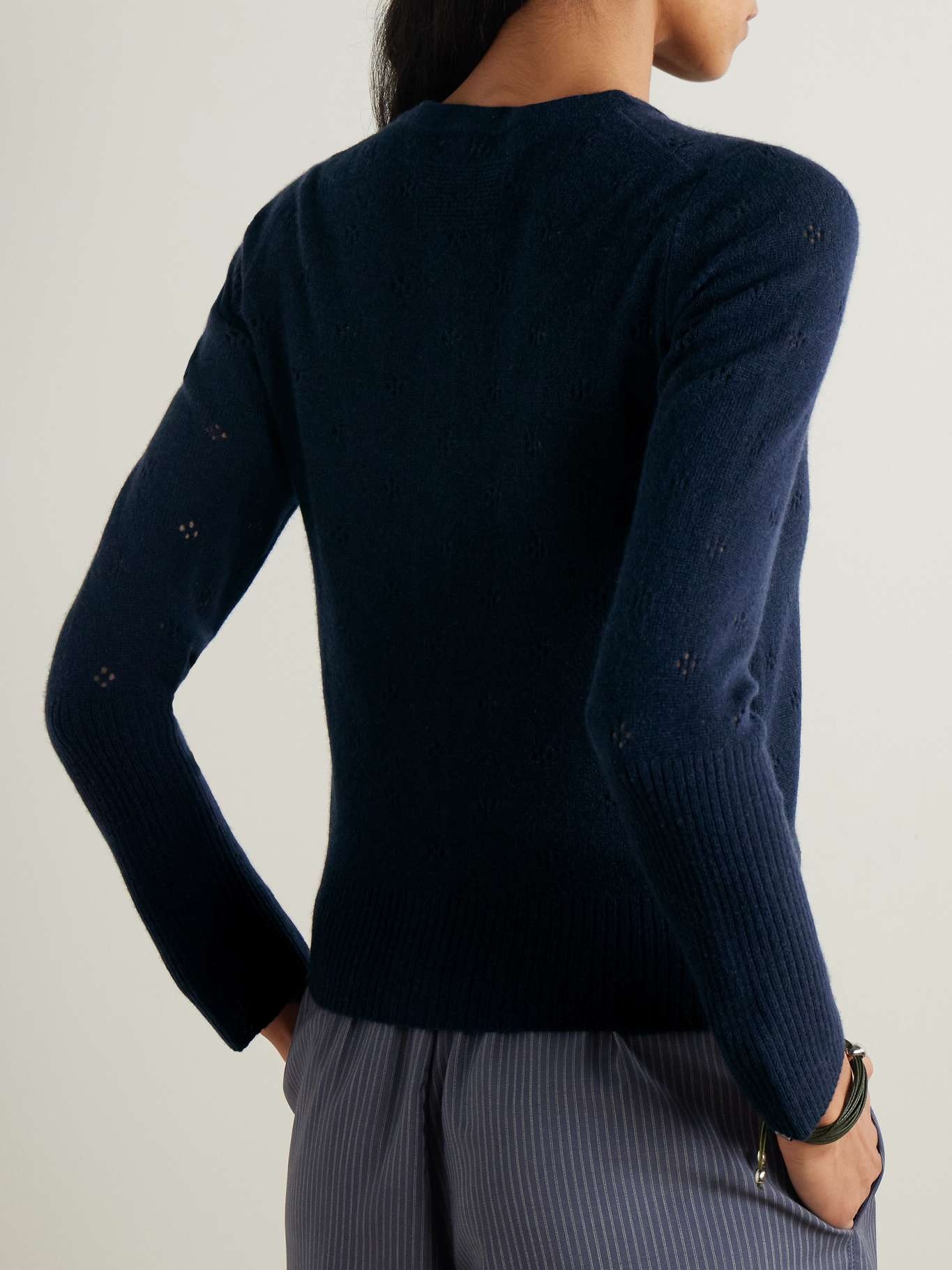Jane pointelle-knit cashmere cardigan Navy - 4