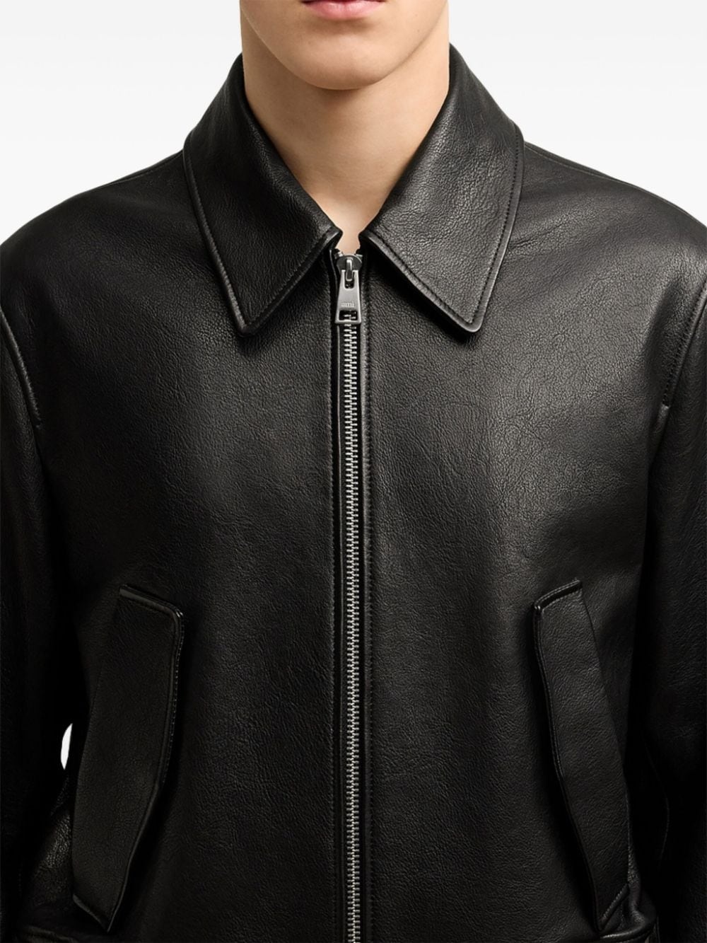 embroidered-logo leather jacket - 6