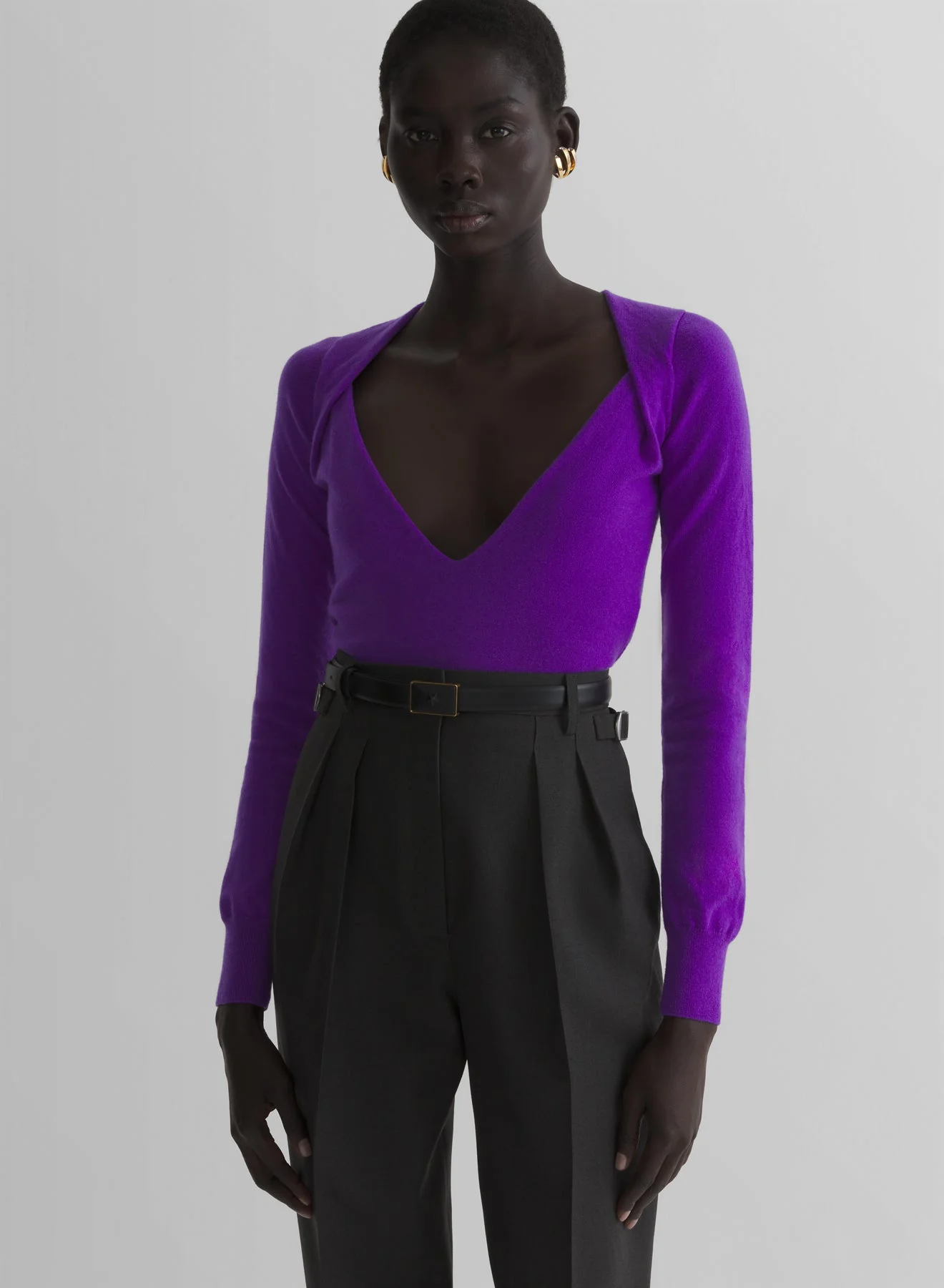 purple cashmere v-neck knit top - 1