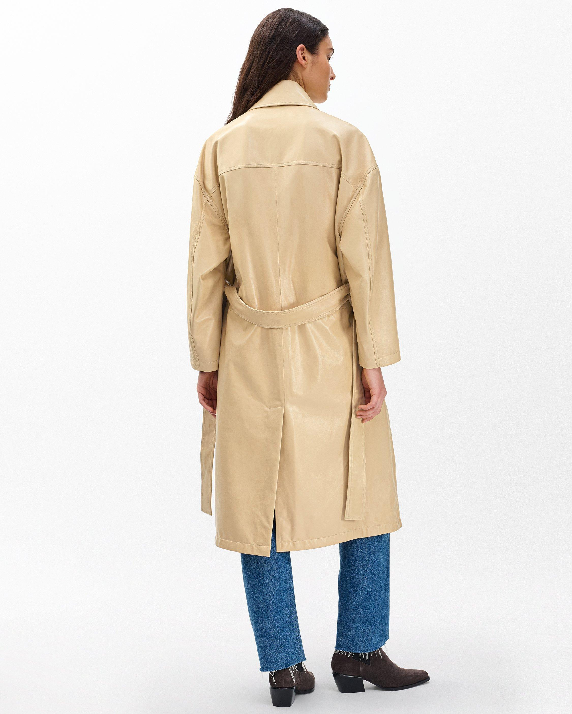 Rue Lamb Leather Trench Coat - 7