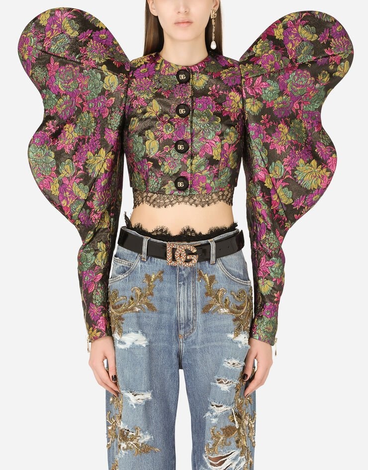 Short floral lamé jacquard jacket - 1