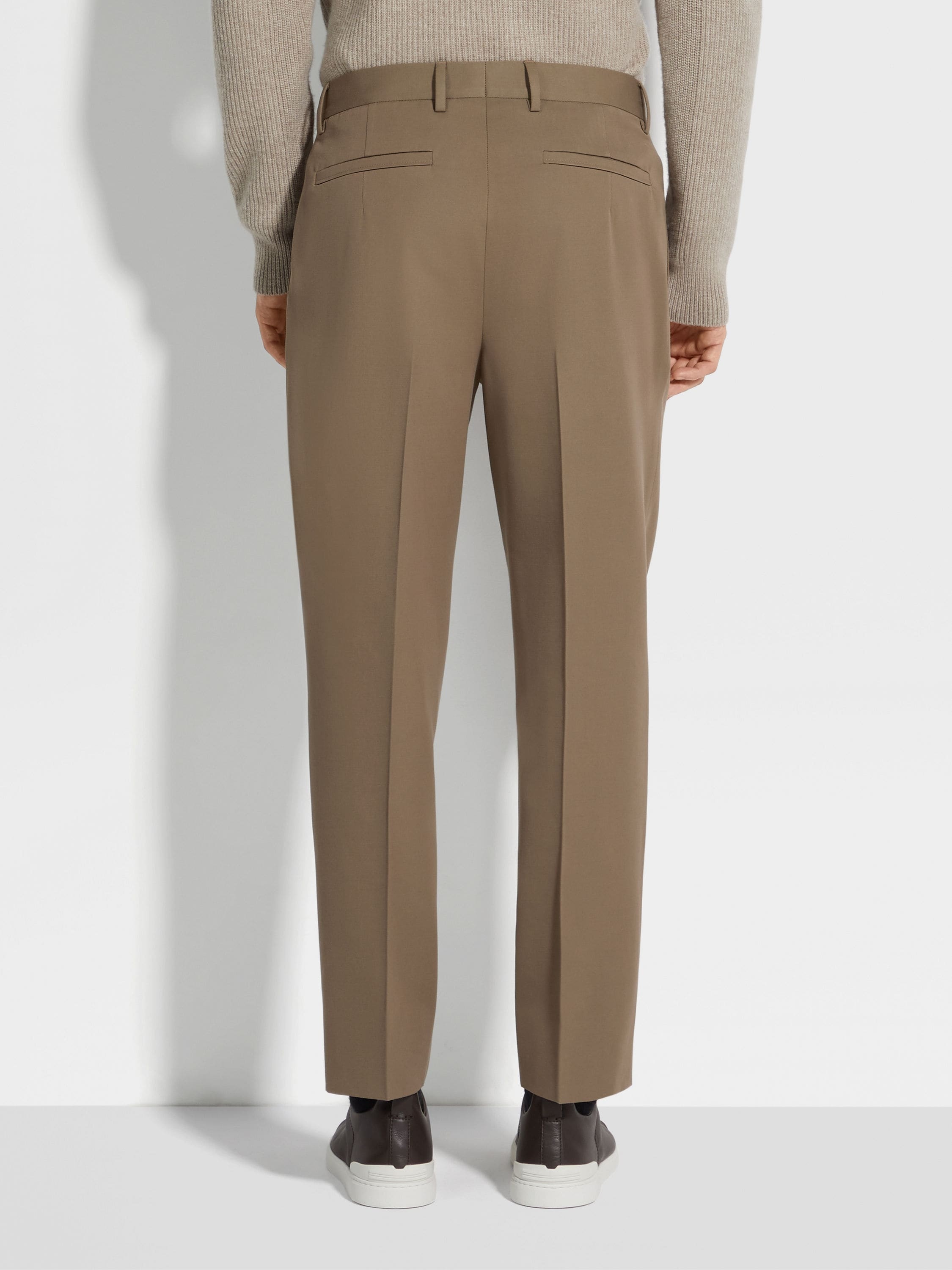 KHAKI COTTON AND WOOL PANTS - 6