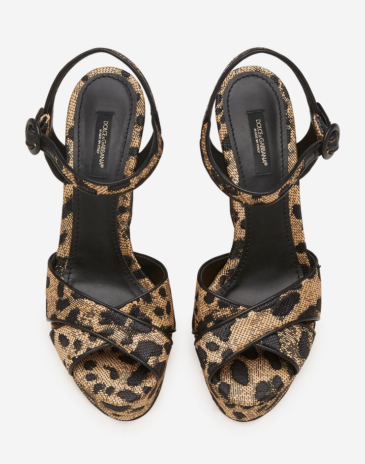 Raffia leopard print wedge sandals - 4