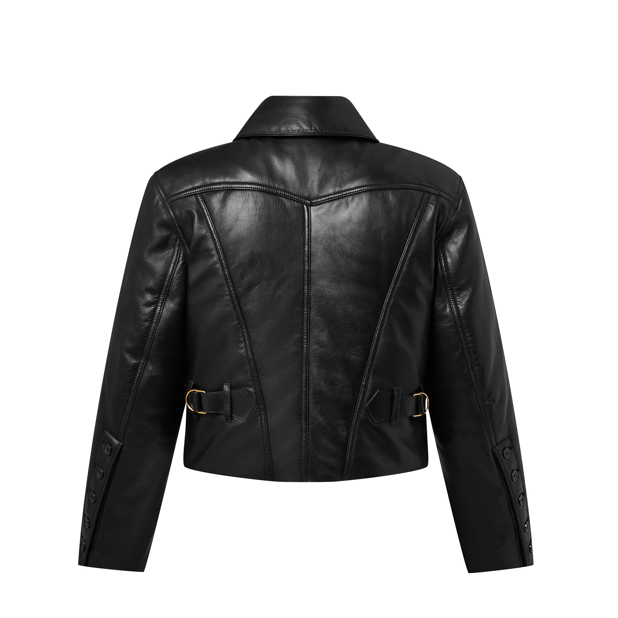 Topstitched Leather Boxy Biker Jacket - 3