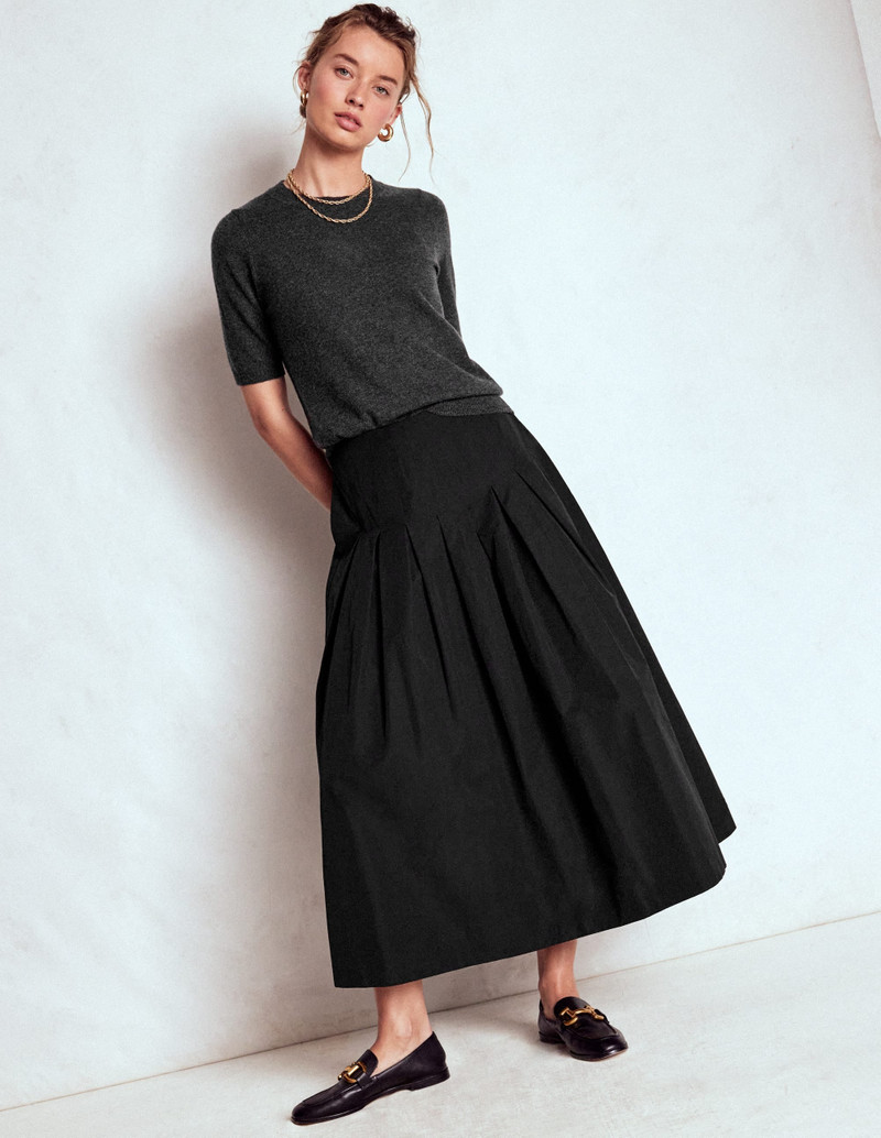 Valentina Taffeta Midi Skirt-Black 7