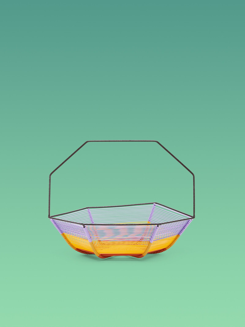 MARNI MARKET IRON HEXAGONAL FRUIT HOLDER WITH LILAC YELLOW AND BROWN PVC 1