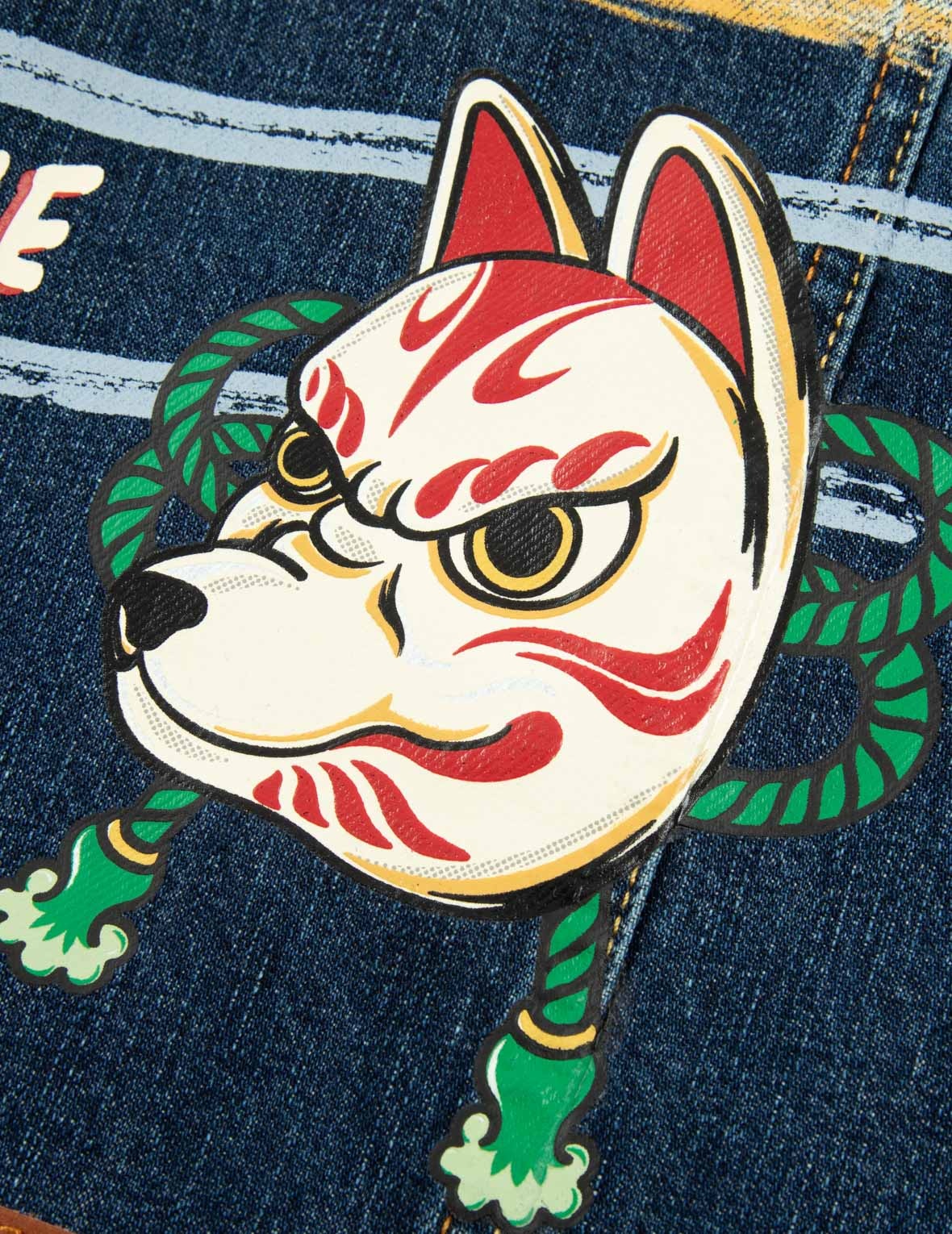 INARI MASK PRINT LOOSE FIT DENIM JACKET WITH METAL PINS - 8
