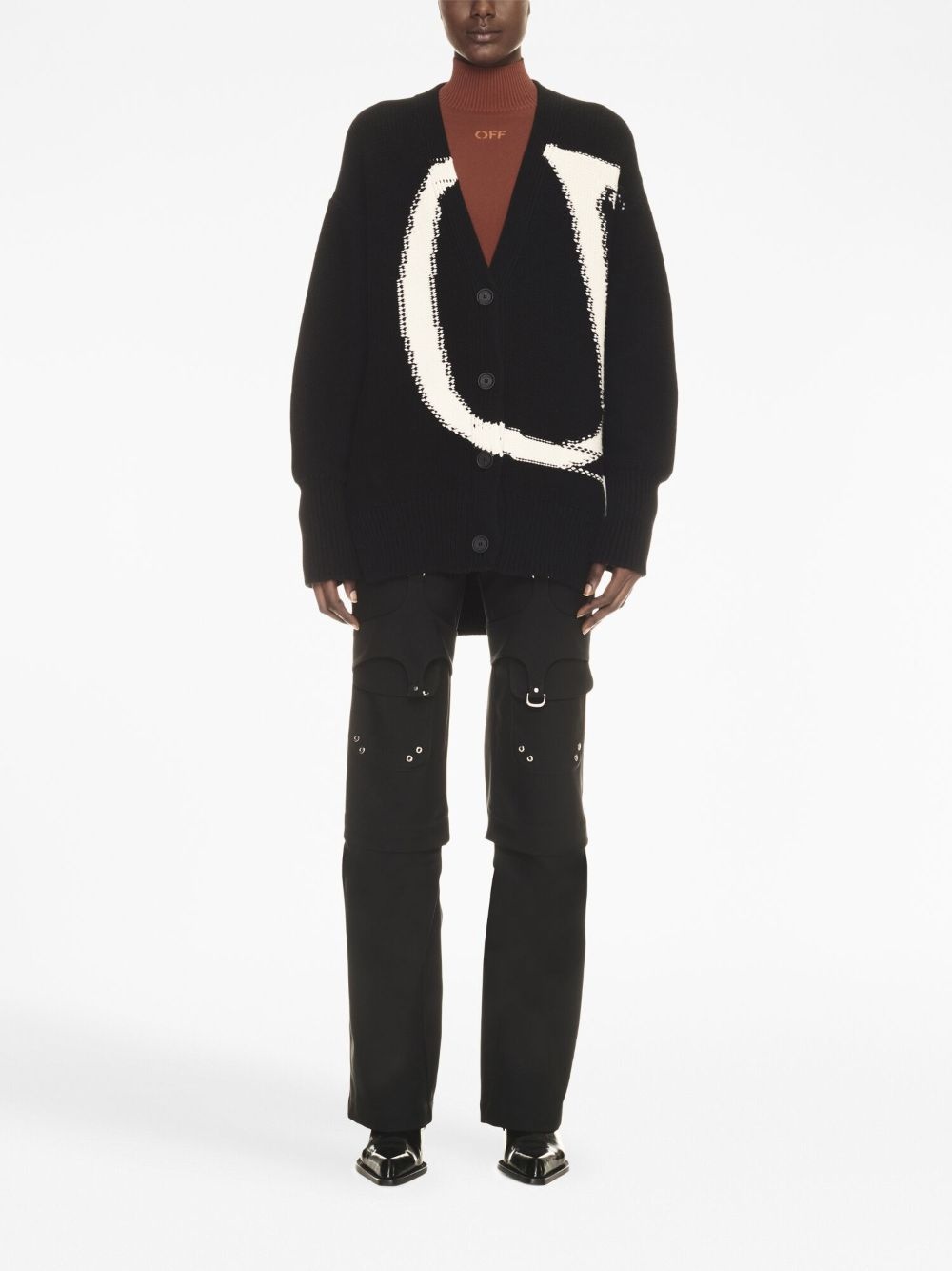 logo-intarsia wool cardigan - 2