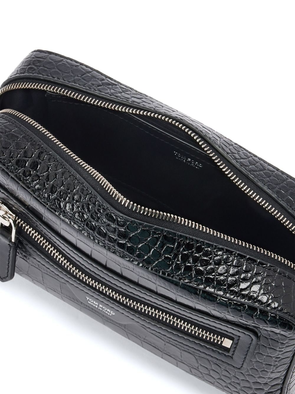 crocodile-print leather wash bag - 4