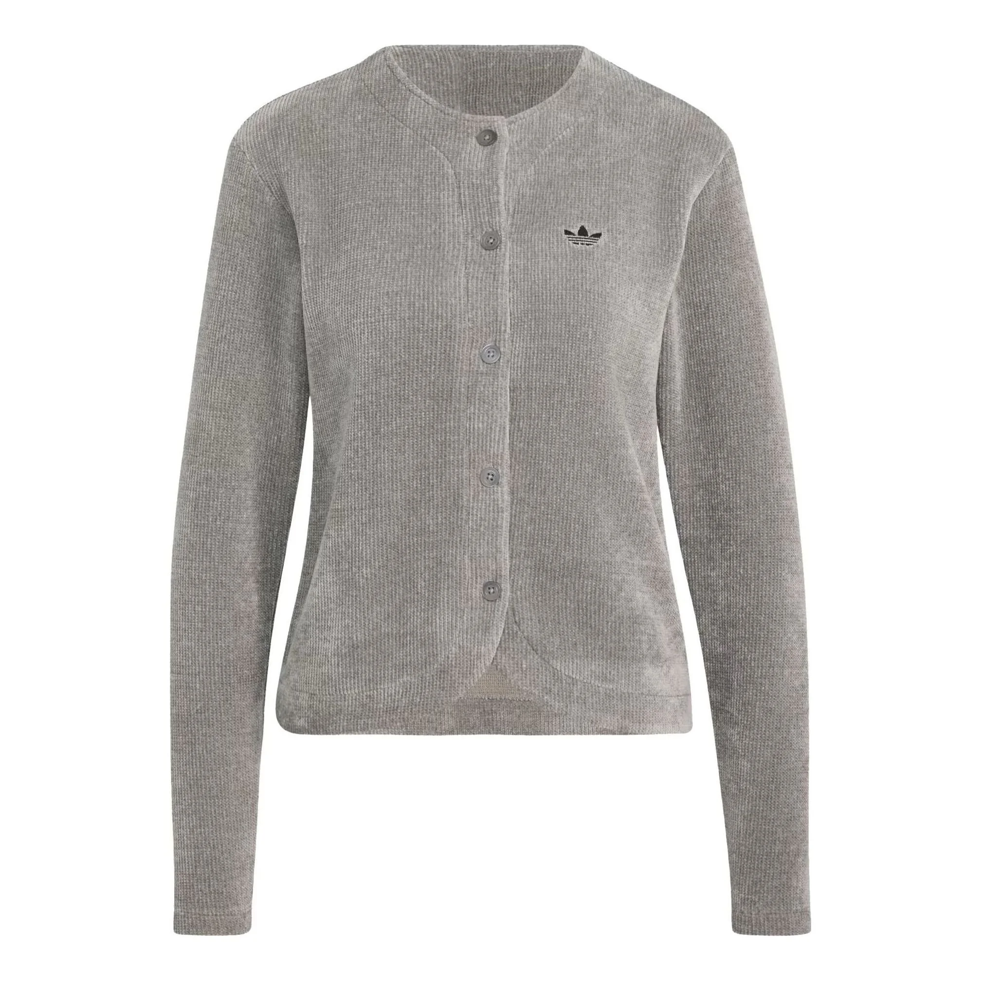 (WMNS) adidas Prem Ess Chenille Button Up Cardigan Asia Sizing 'Grey Three' LF6545 - 1