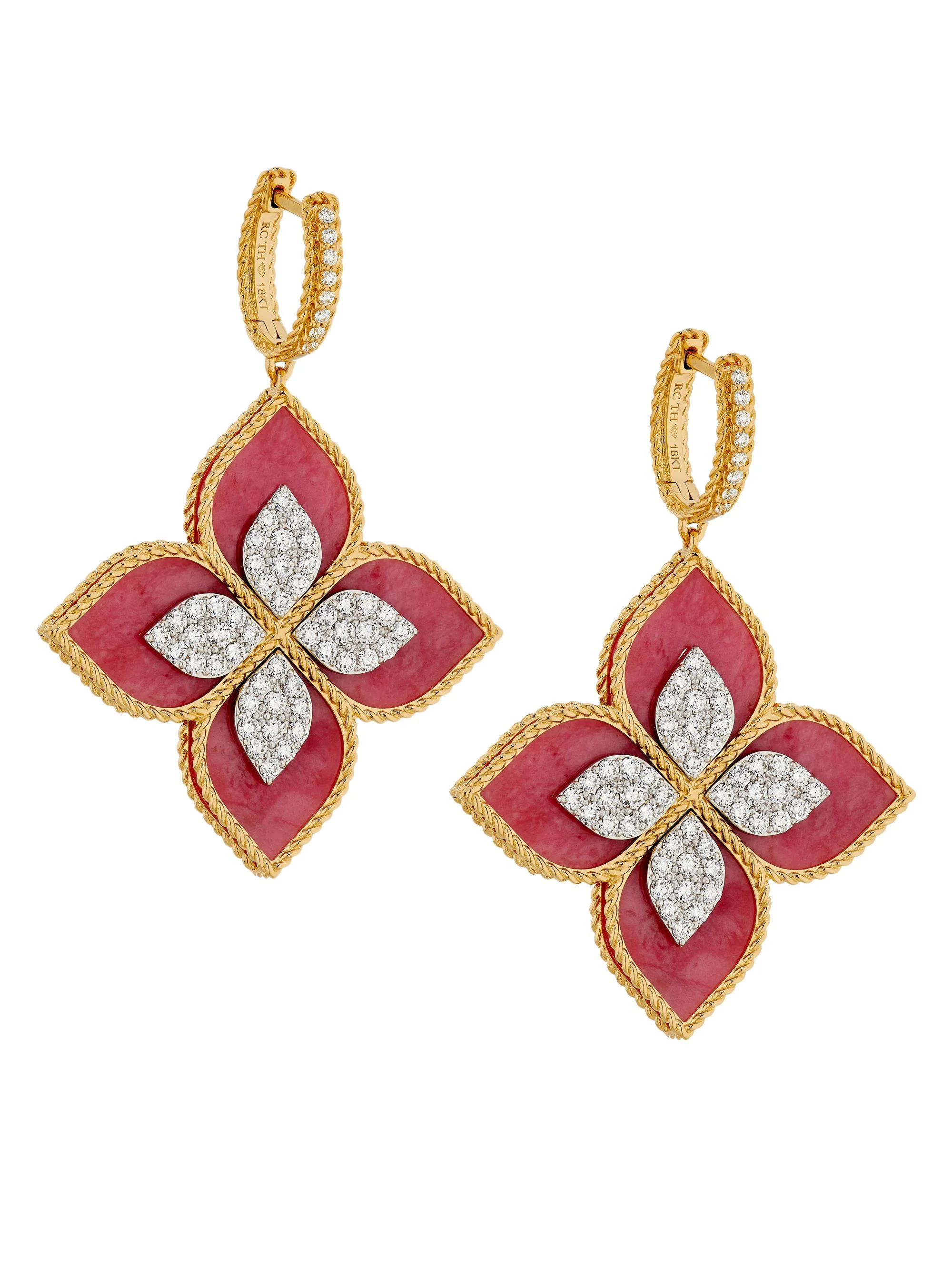 Women's Venetian Princess 18K Yellow Gold, Rhodonite & 1.49 TCW Flower Drop Earrings - Yellow Gold - 1