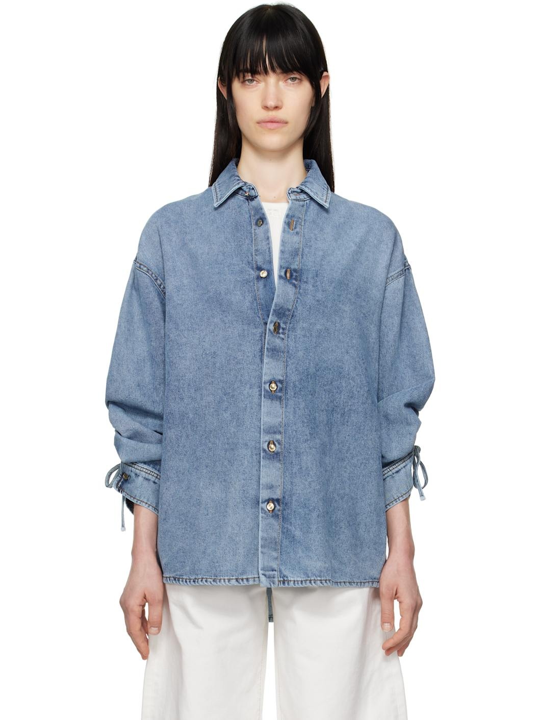 Blue Keanu Tencel Denim Rouche Shirt - 1