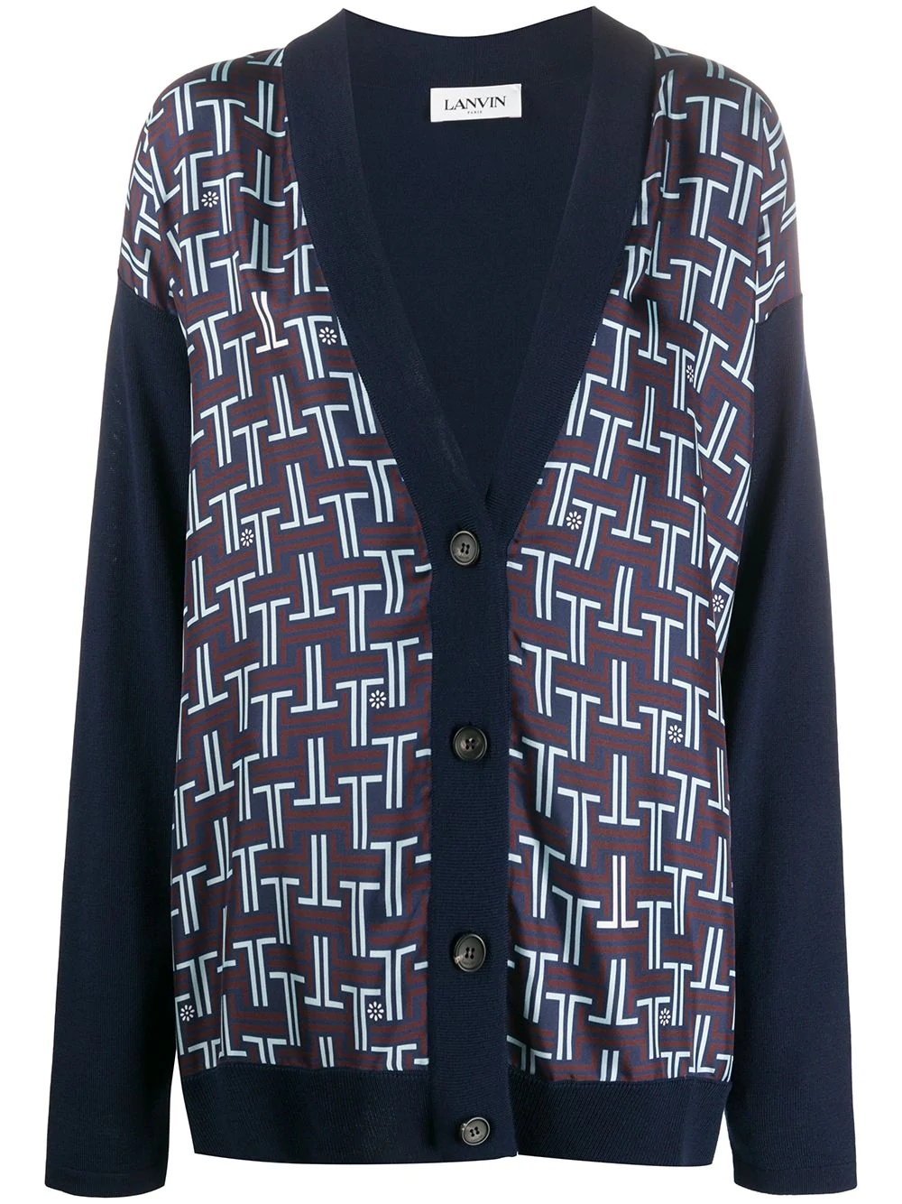 logo-print panelled cardigan - 1