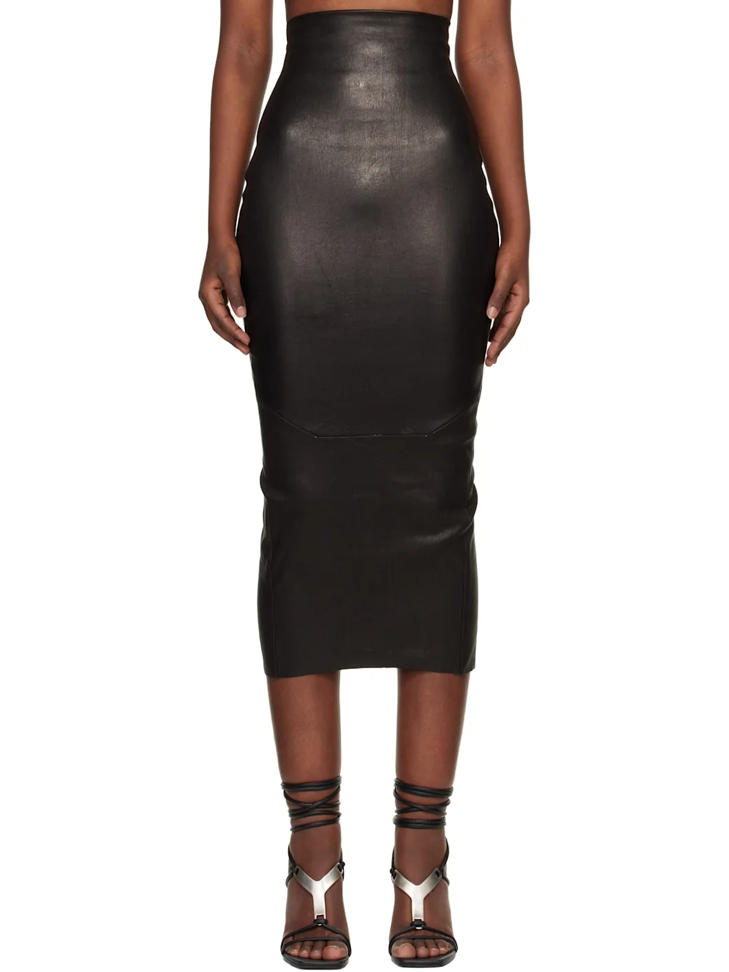 Black Temple Dirt Pilla Leather Midi Skirt - 1