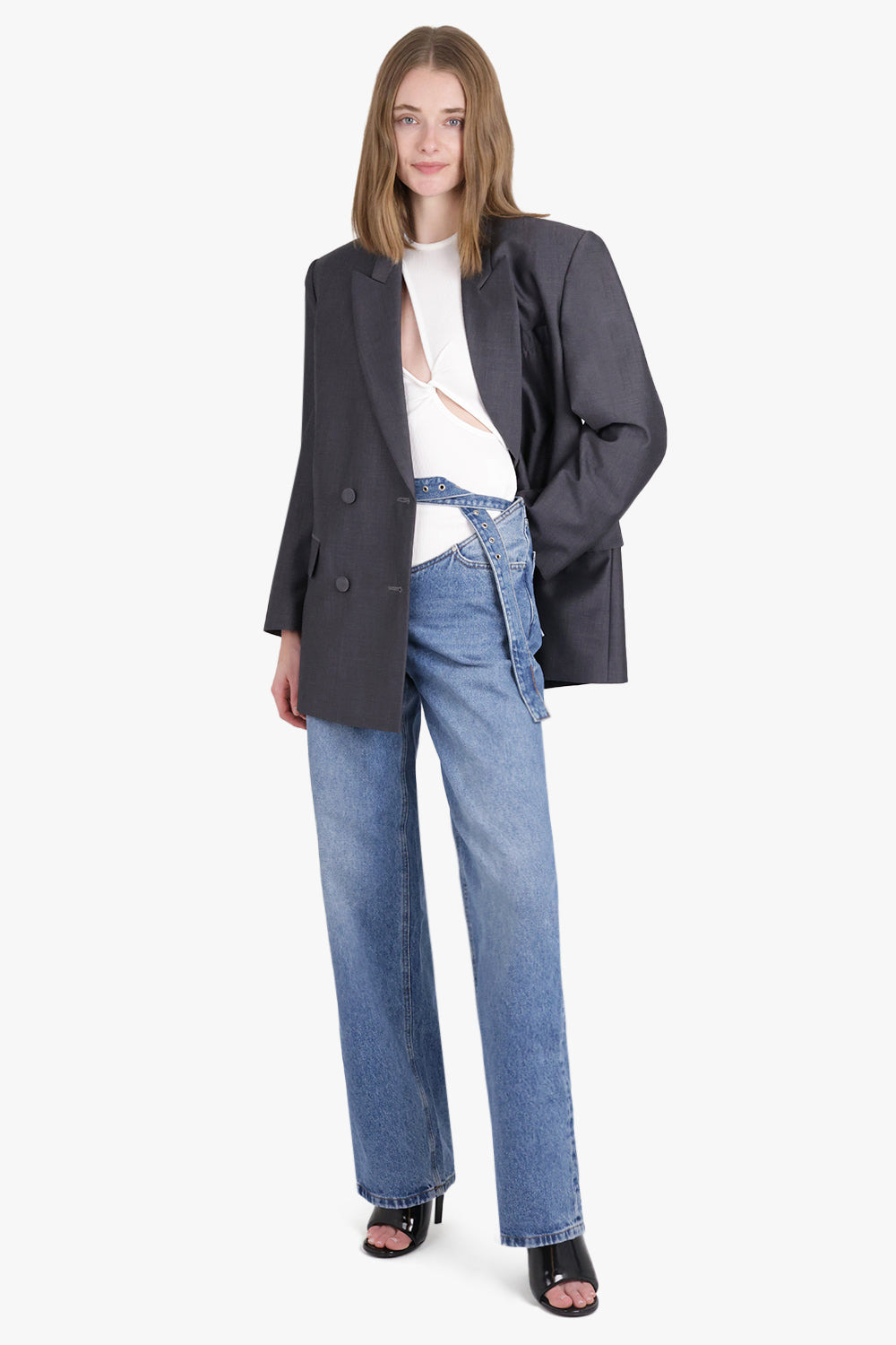 DENIM JEANS Y-BELT ARC CUT-OUT | FADED BLUE - 5