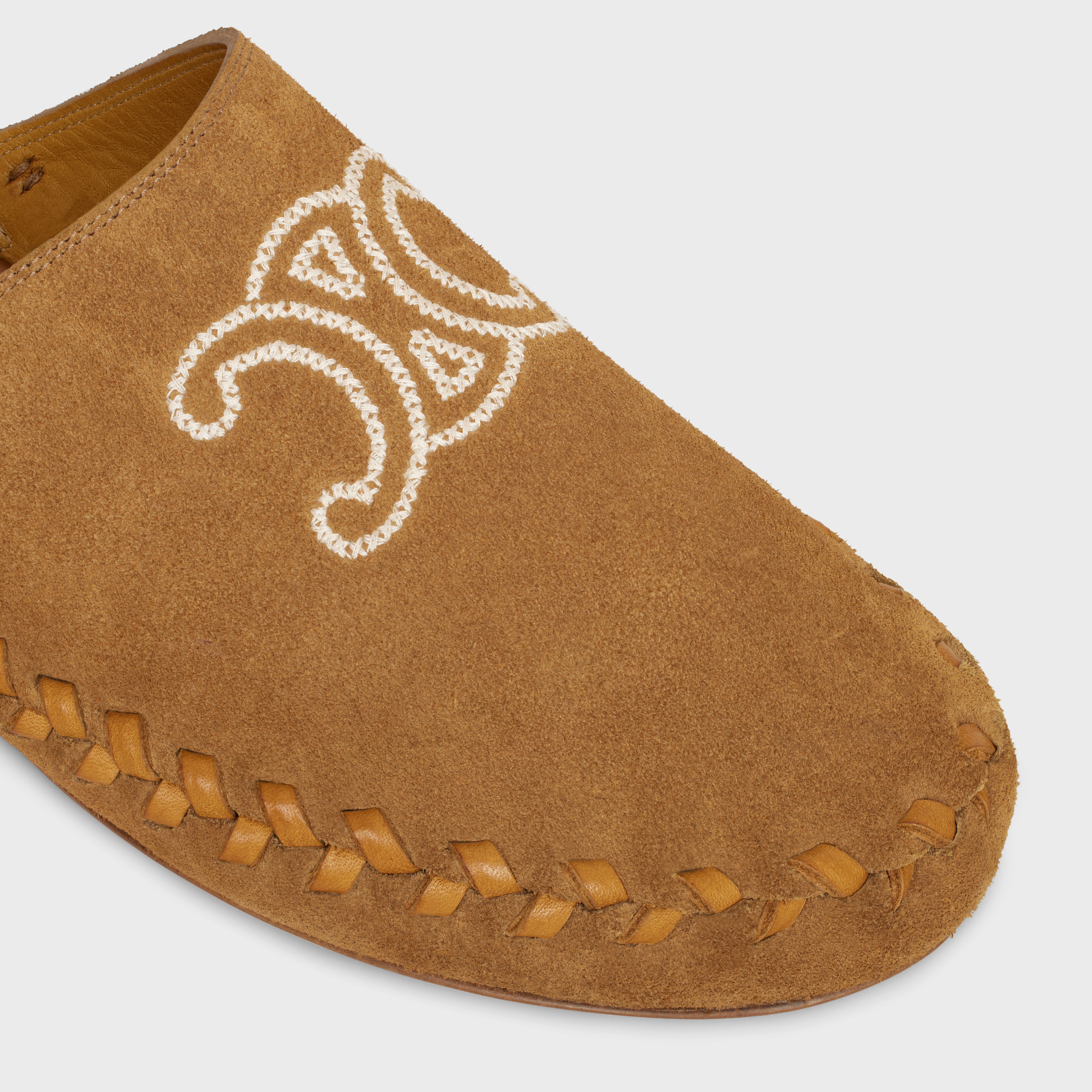 CELINE Triomphe Mule 05 suede and leather sandals | choosh