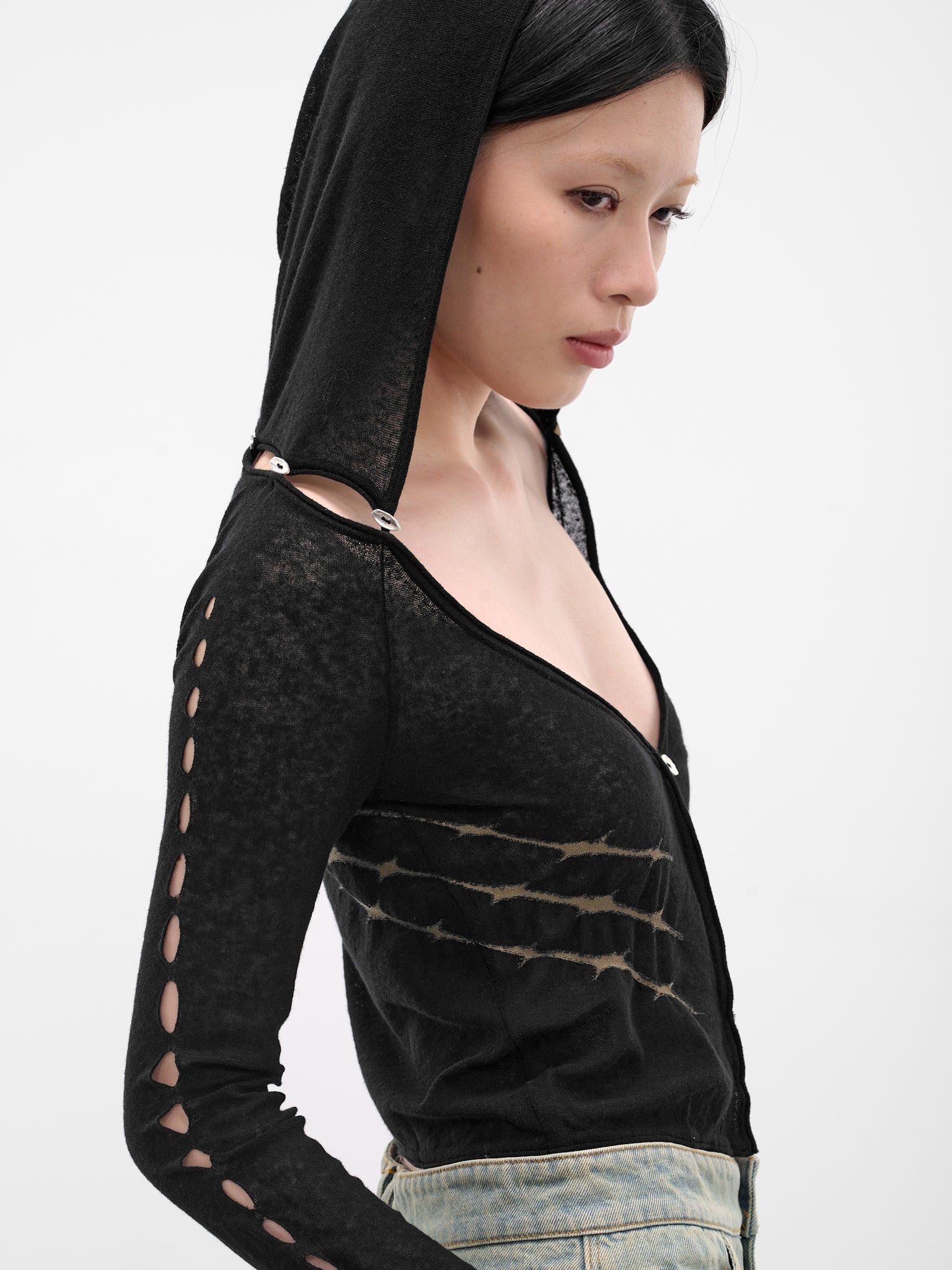 Black Thorn Intarsia Hooded Cardigan - 4