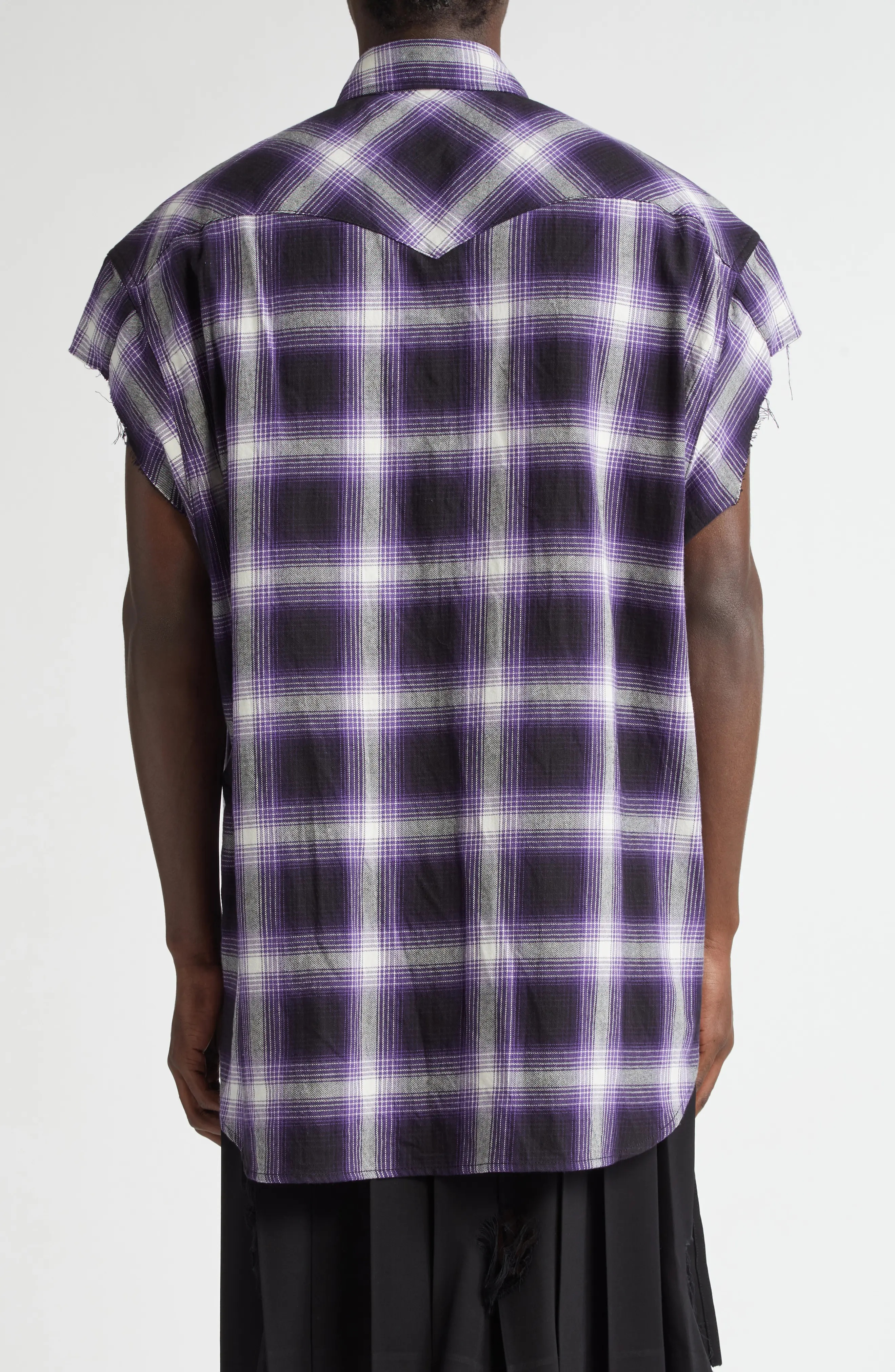 x Rafu Plaid Cutoff Sleeve Snap-Up Western Shirt - 3