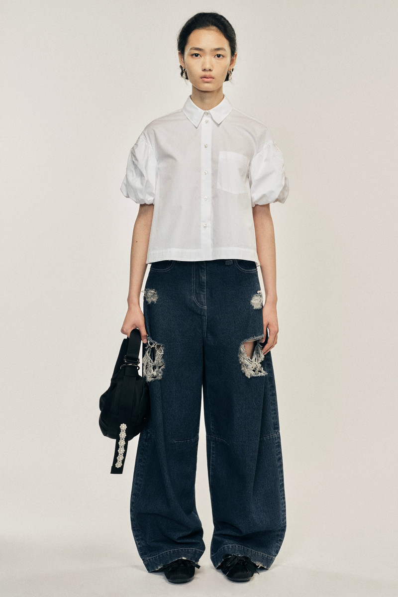 Cropped Bow Puff Sleeve Shirt 1