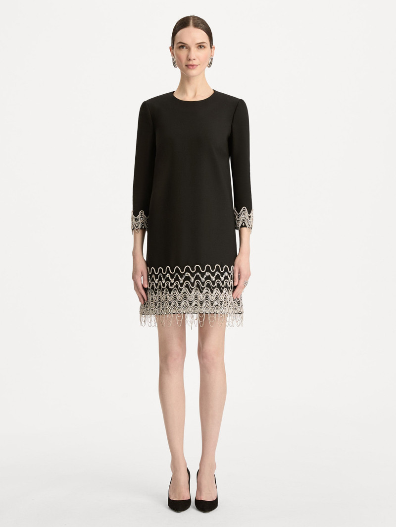 Oscar de la Renta CRYSTAL WAVE EMBROIDERED SHIFT DRESS outlook