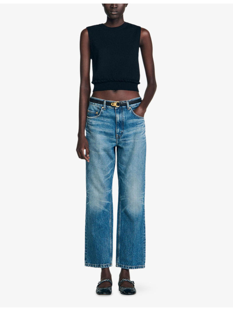 Sandro Ruffled-trim sleeveless wool and cashmere-blend jumper outlook