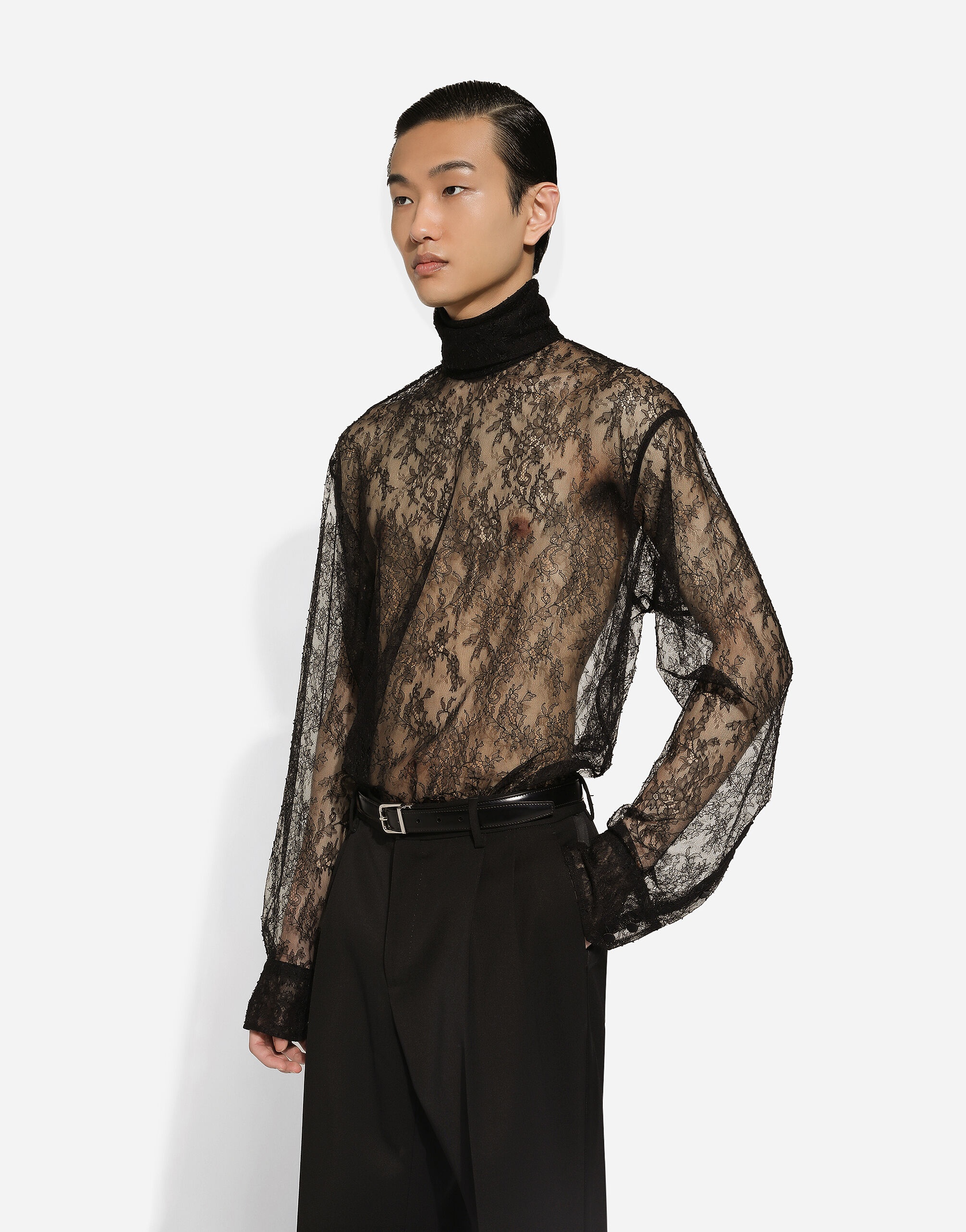 Loose lace turtleneck with shirt cuffs - 4
