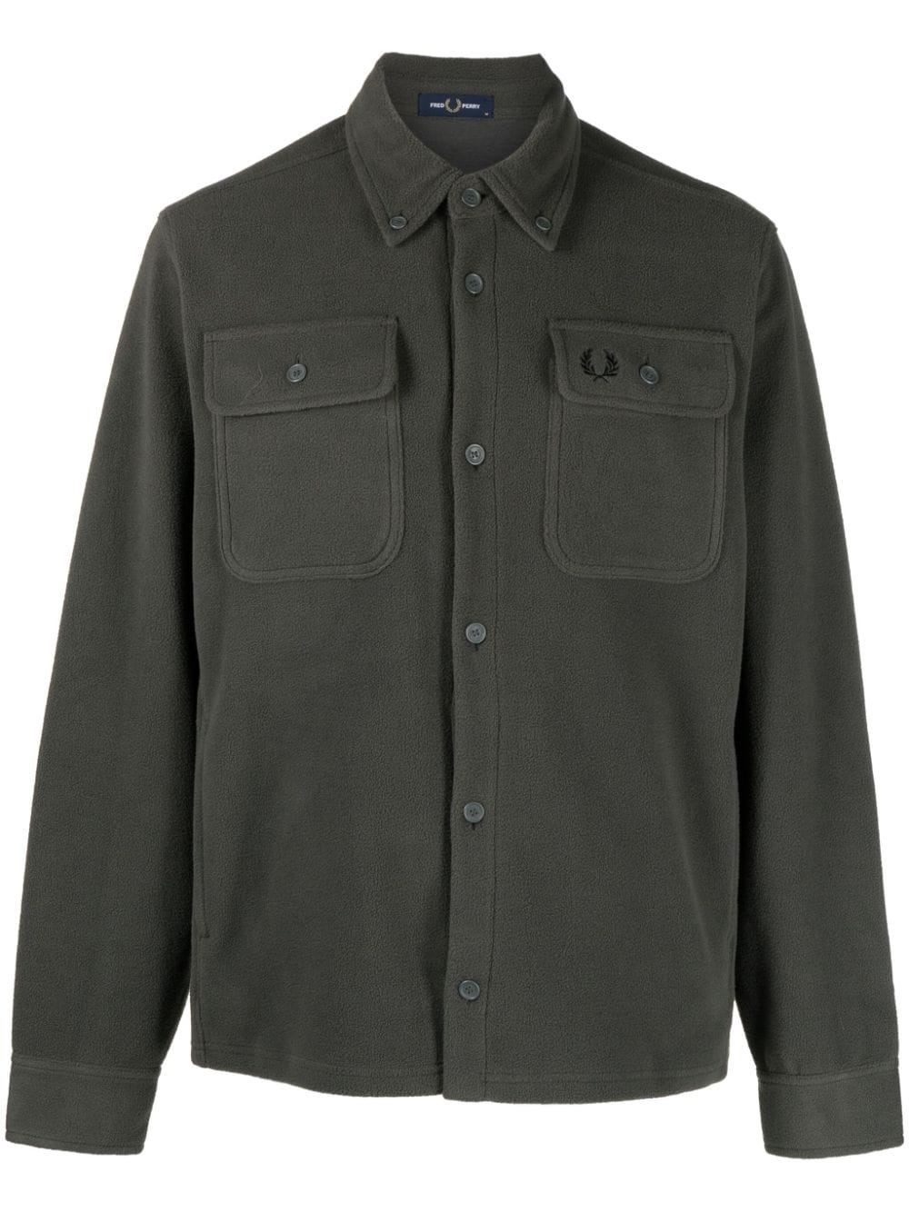 logo-embroidered fleece shirt jacket - 1