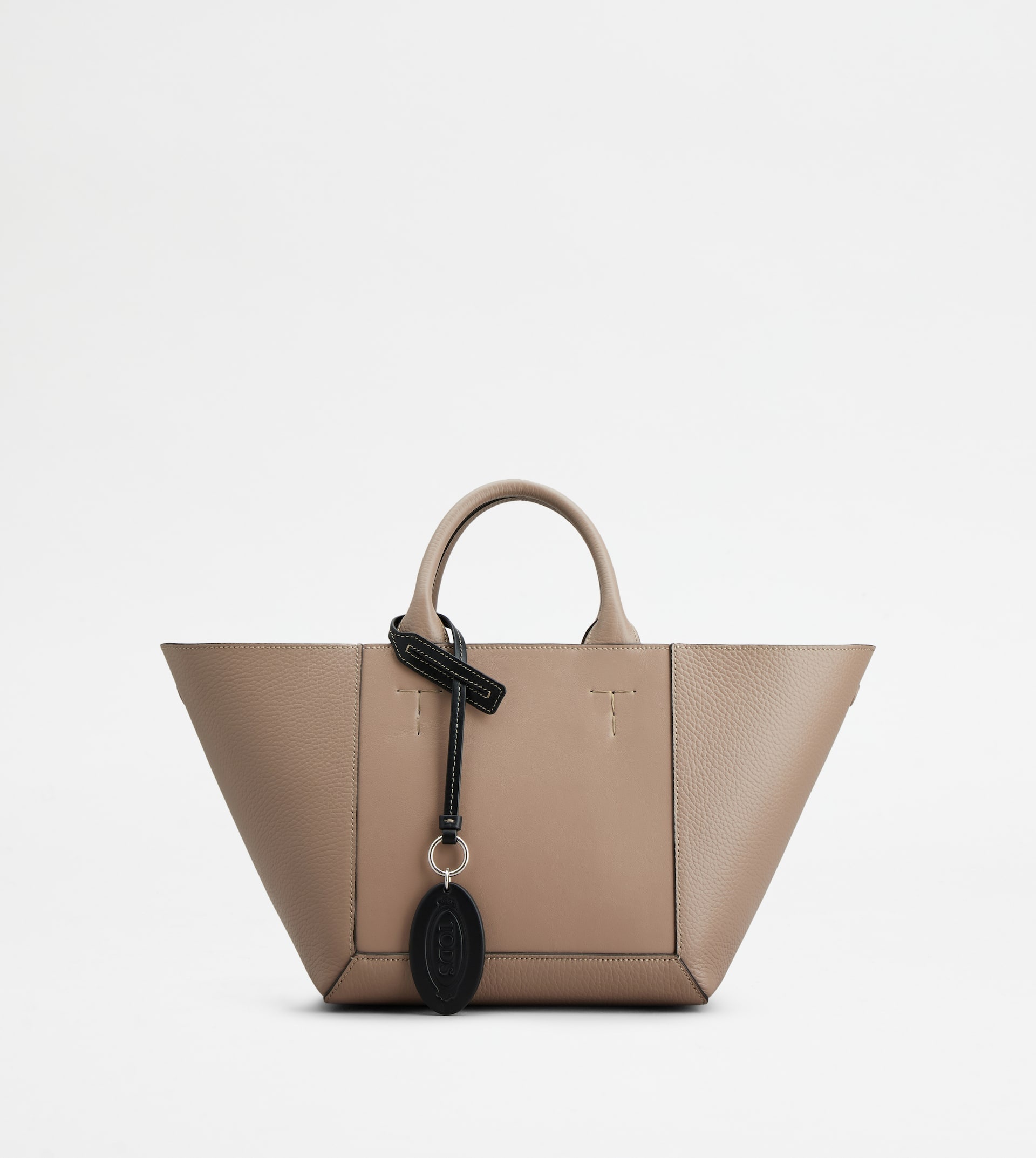 TOD'S DOUBLE UP SHOPPING BAG IN LEATHER SMALL - BEIGE, BLACK - 1