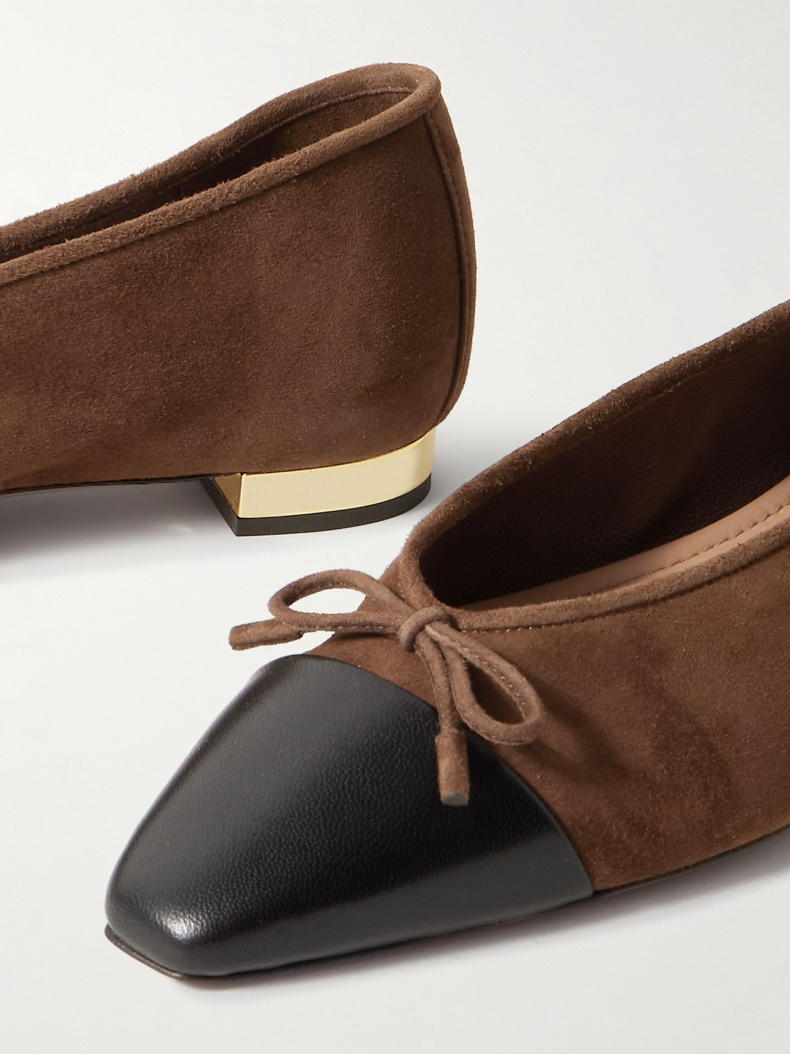 Gioia bow-detailed leather-trimmed suede ballet flats Chocolate - 4