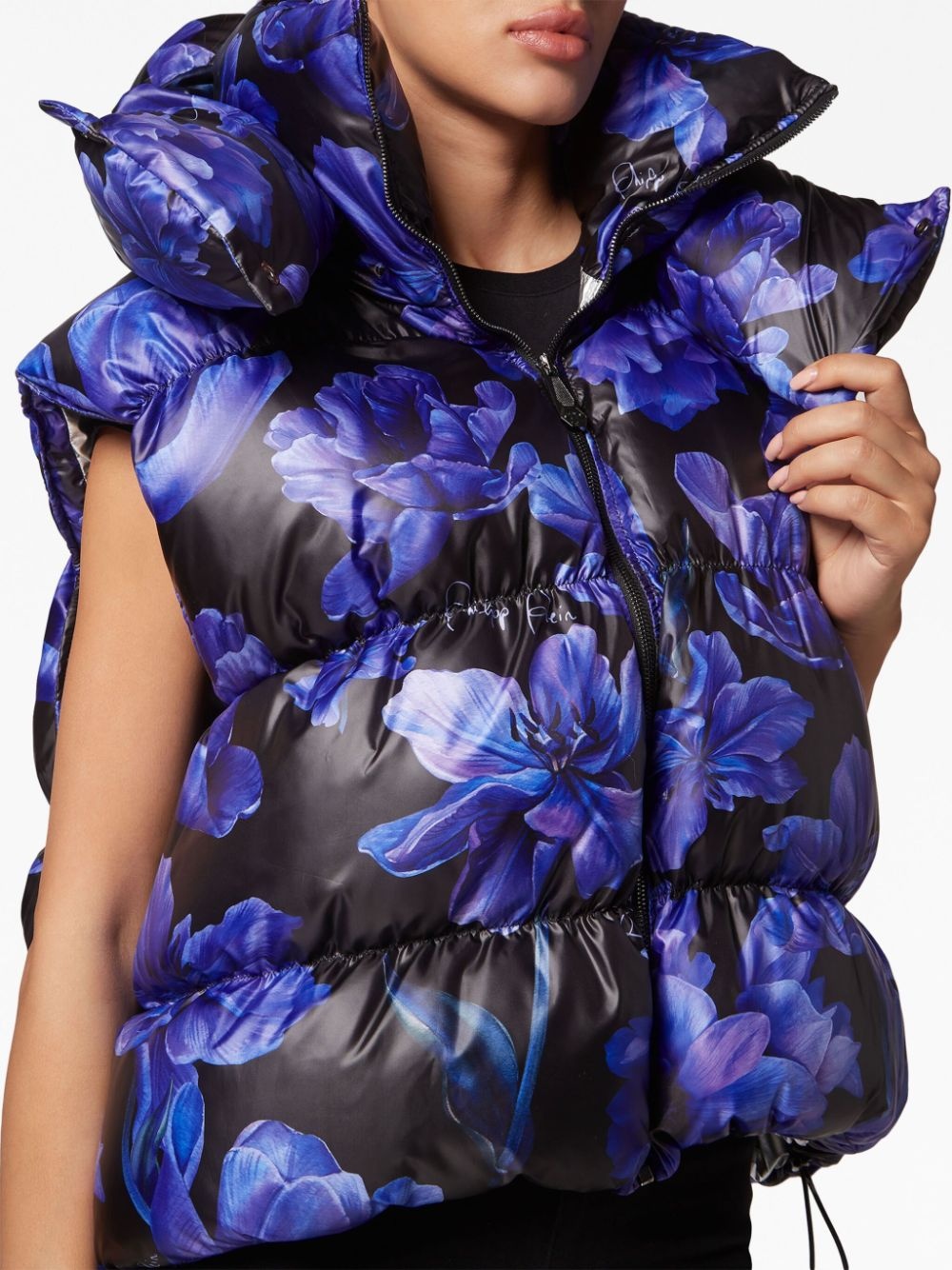 floral-print padded-design gilet - 5