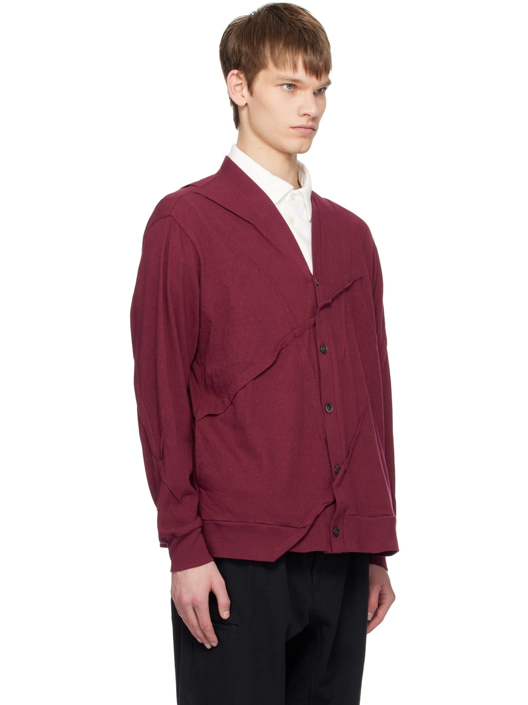 Burgundy Y-Neck Cardigan - 2