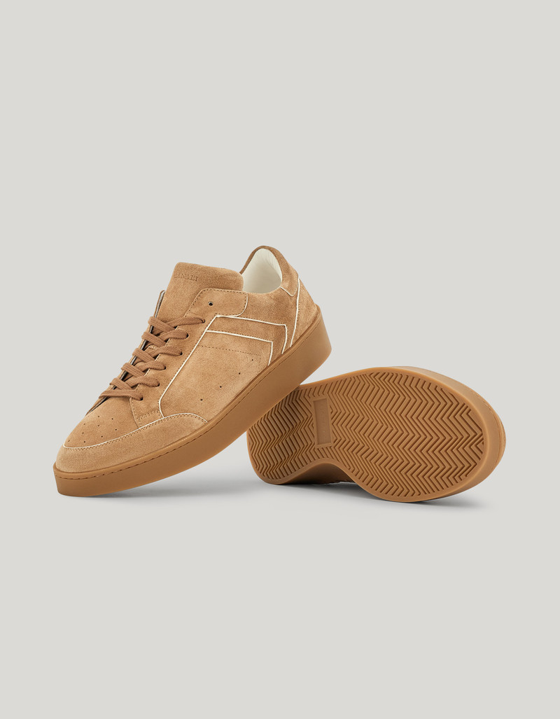 CANALI NUVOLA HAZELNUT SUEDE SNEAKERS WITH IVORY PIPING 2