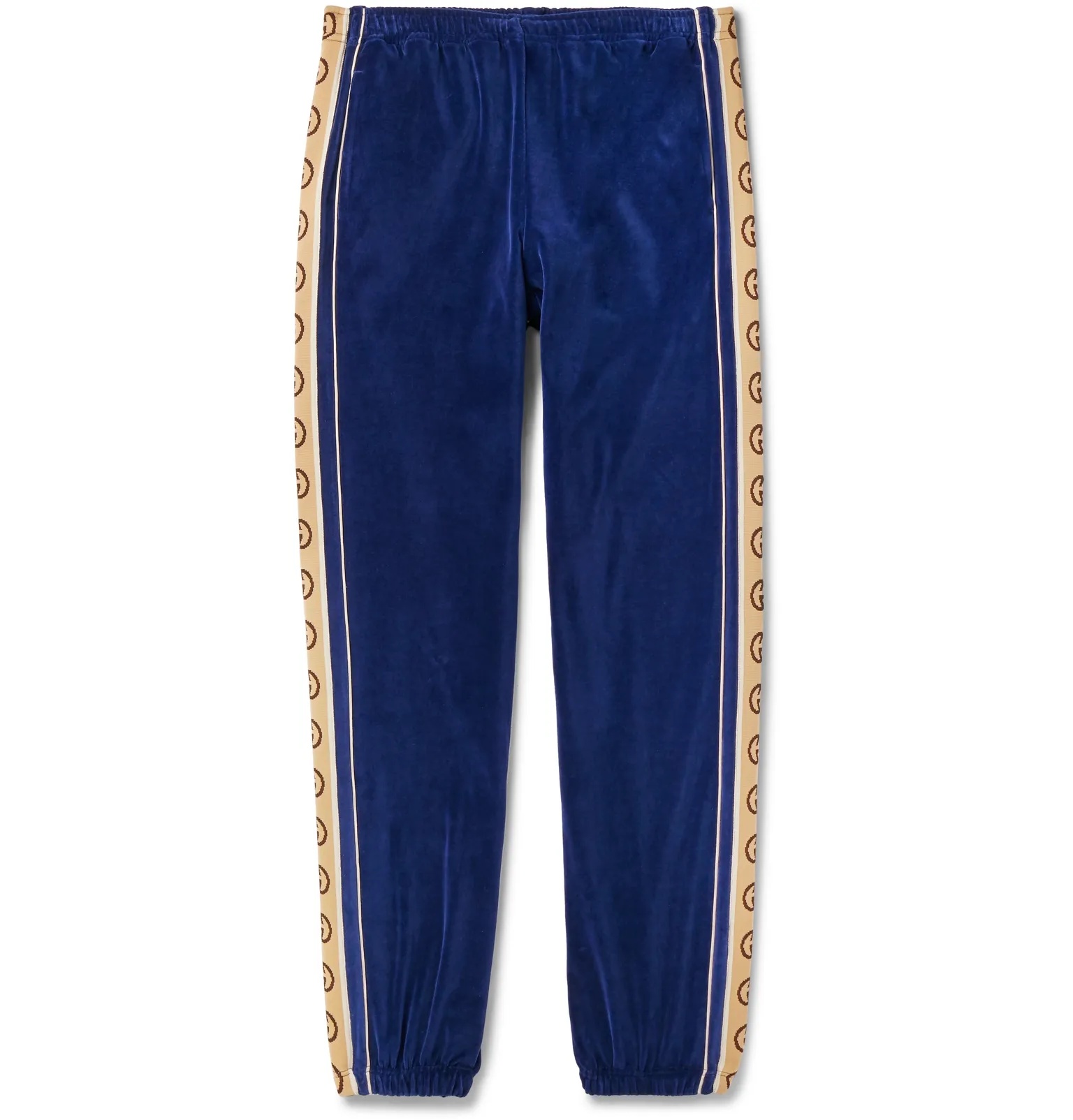 Tapered Logo-Appliquéd Webbing-Trimmed Piped Velvet Sweatpants - 1