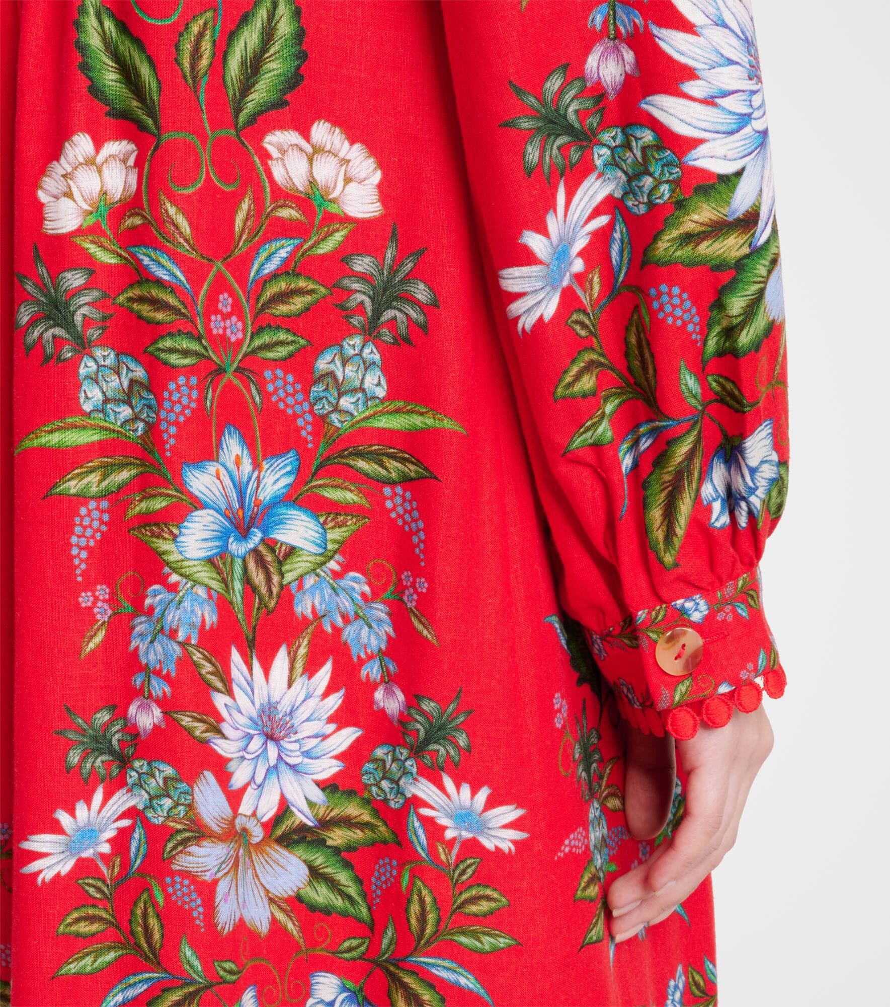 Floral linen-blend midi dress - 5