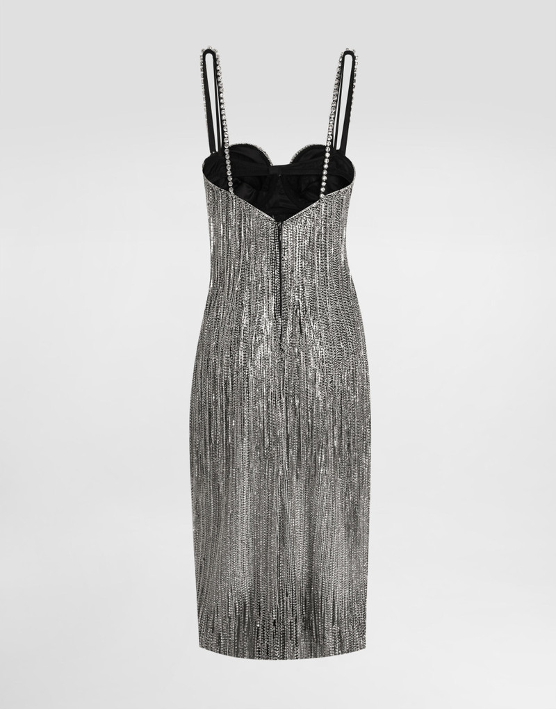 Marquisette calf-length dress with sequined fringing 6