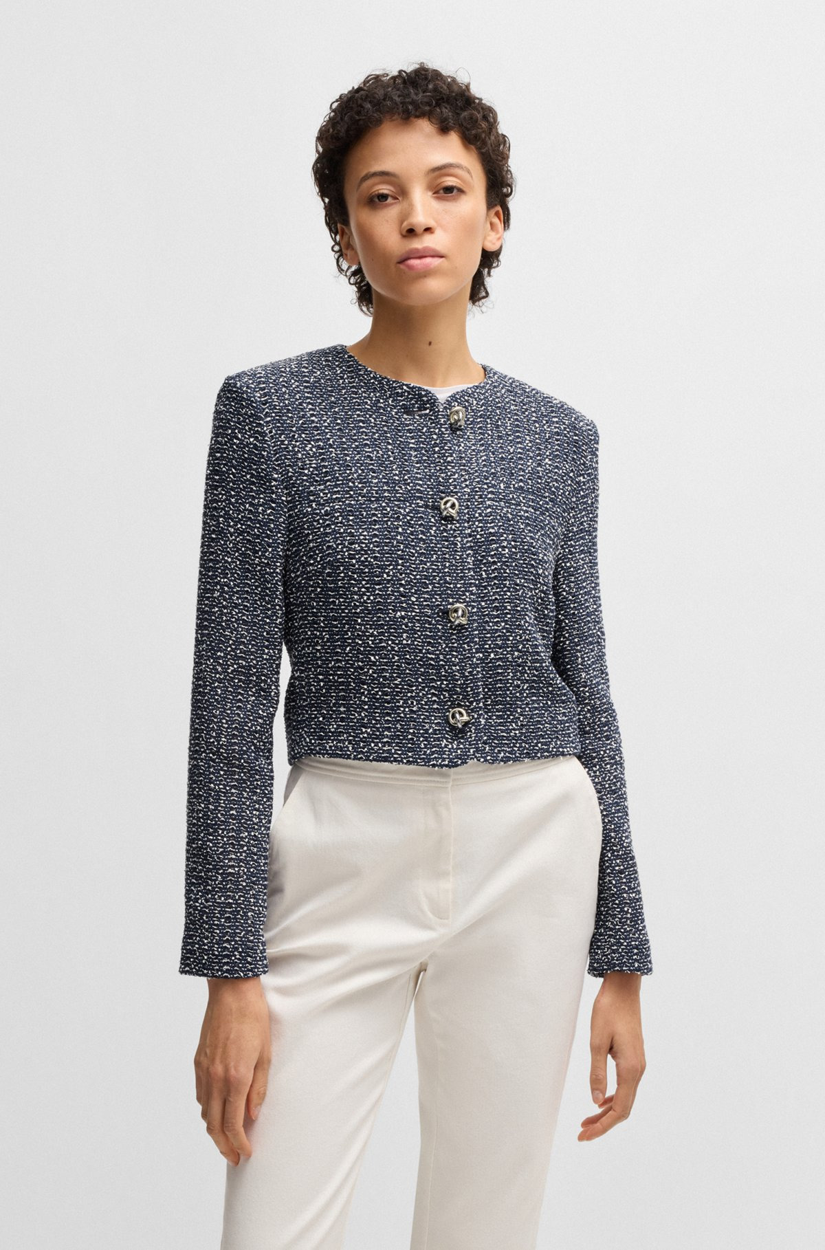 COLLARLESS JACKET IN TWO-TONE TWEED - 2