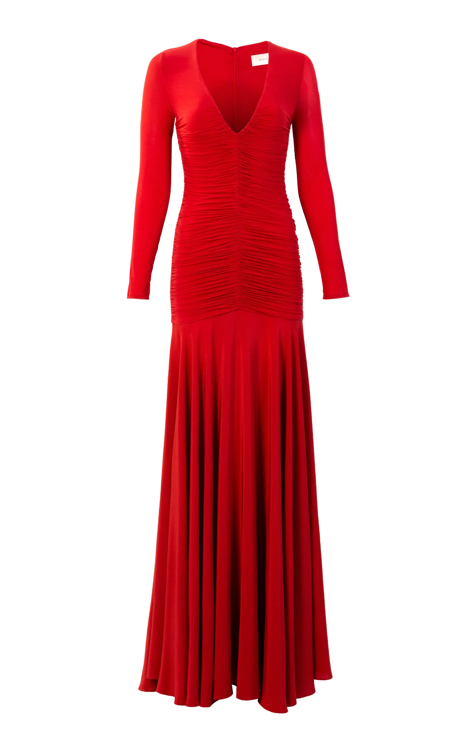 Lina Gathered Silk-Blend Maxi Dress red - 1