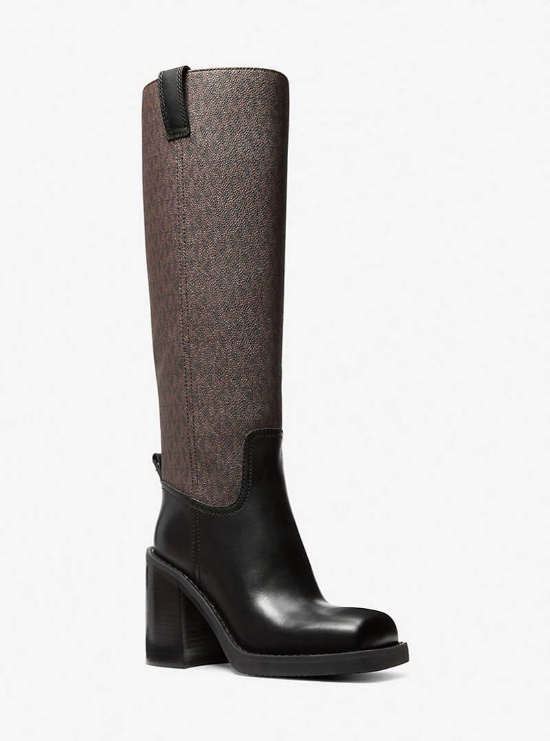 Houston Signature Logo and Leather Block Heel Boot 1