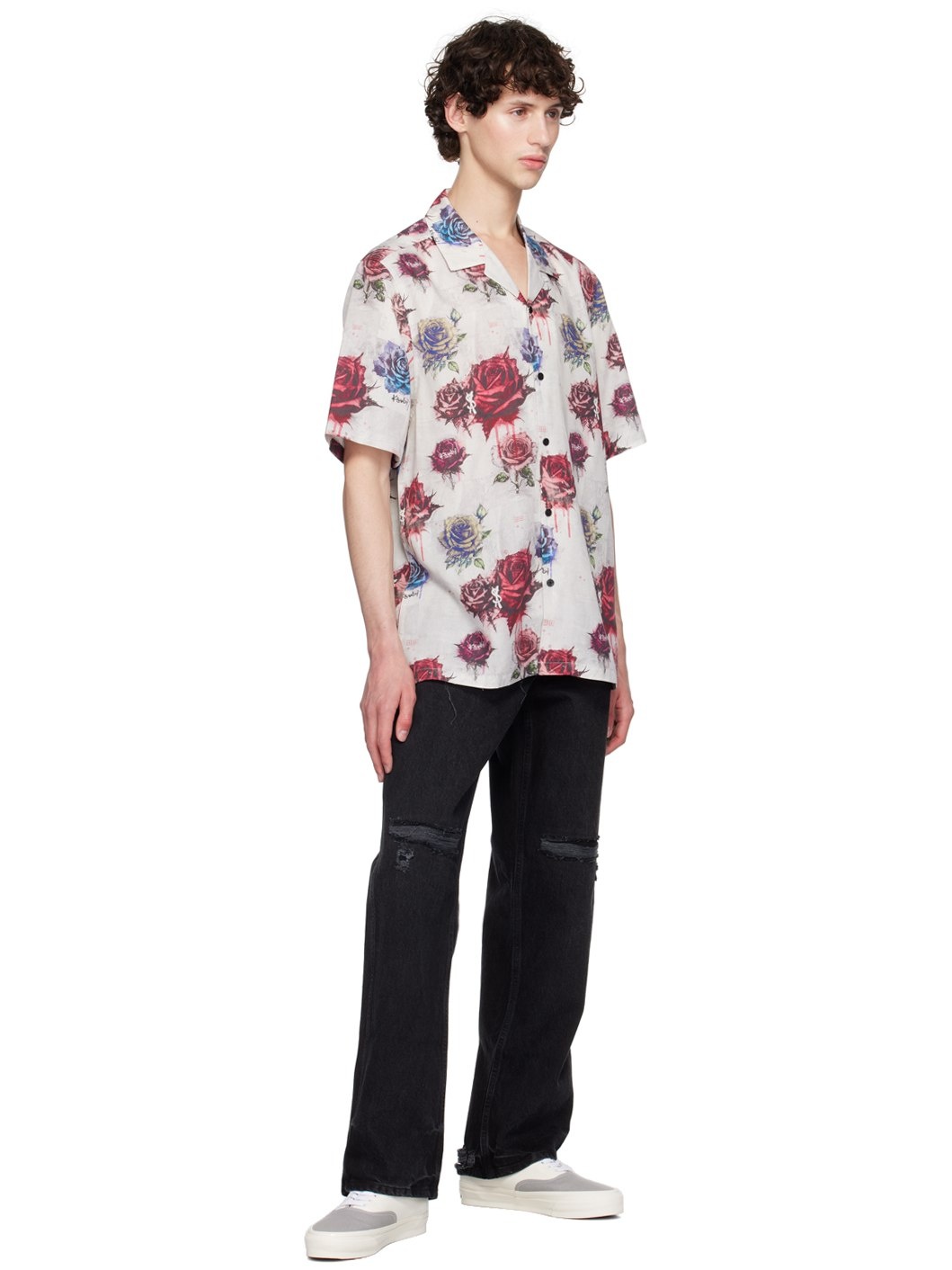 Gray & Red Graff Rose Resort Shirt - 4